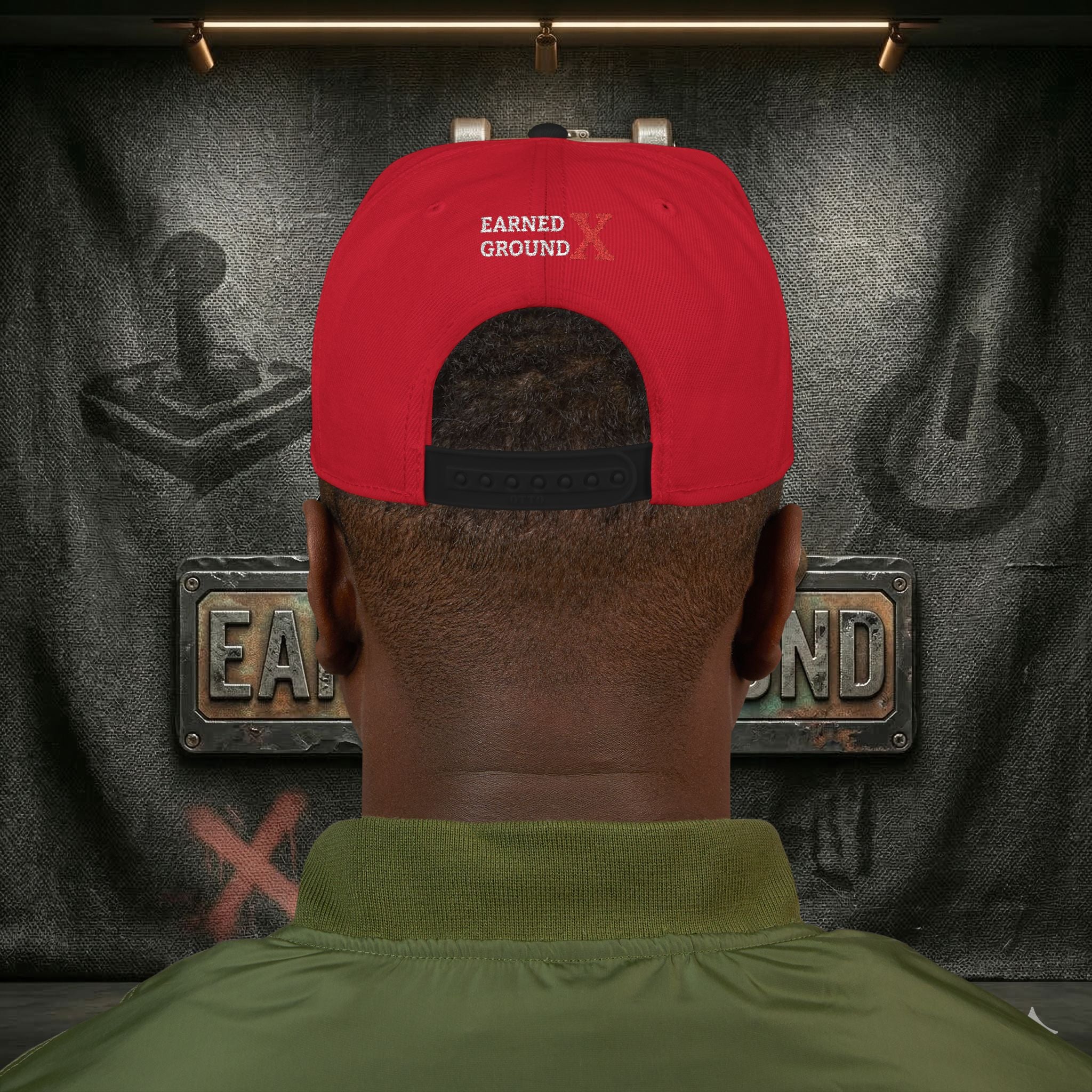 EARNED GROUND GEN 'X' EMBROIDED Snapback Hat — Vintage Red  GEN X Patch Logo Cap