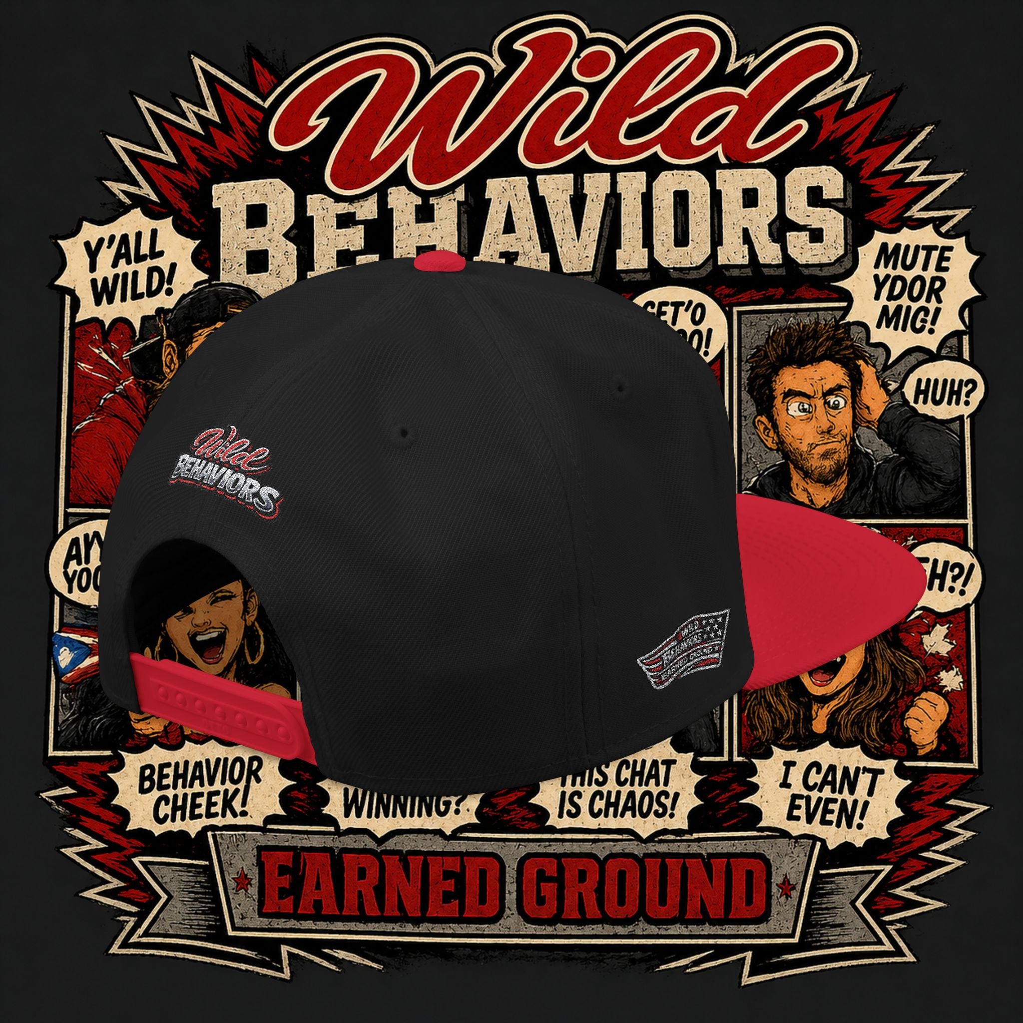 Earned Ground Cap Snapback Hat — 'Wild Behaviors' Embroidered Earned Ground Cap