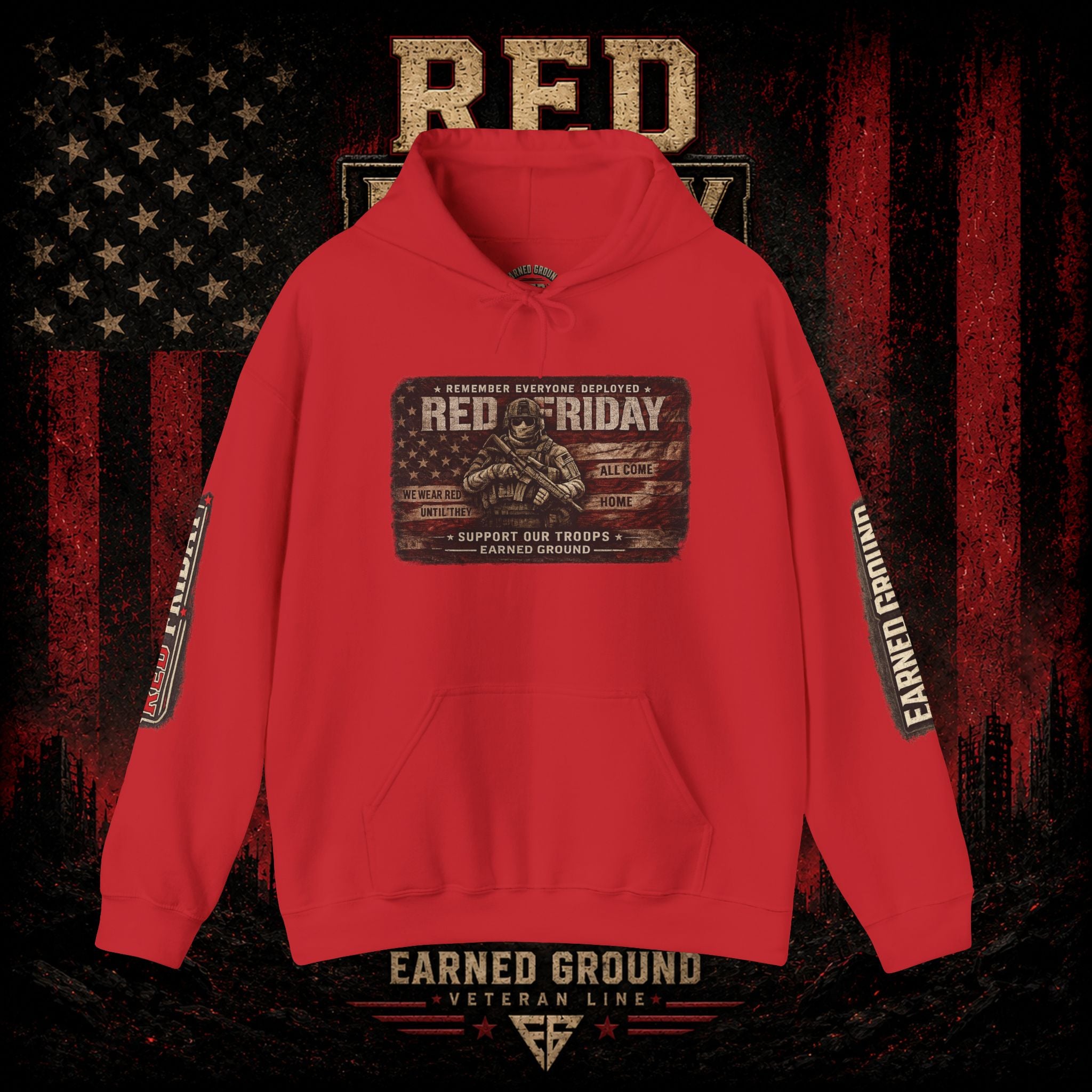 Red Friday Hoodie — " WE WEAR READ UNITL THE ALL COME HOME" Veterans American Flag Pullover