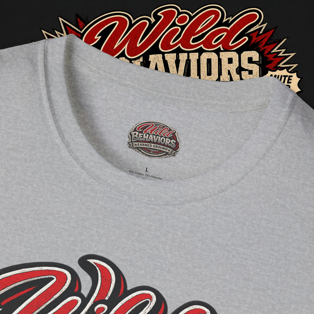 Earned Ground "Wild Behaviors" T-Shirt — Retro Red & White Graphic Tee