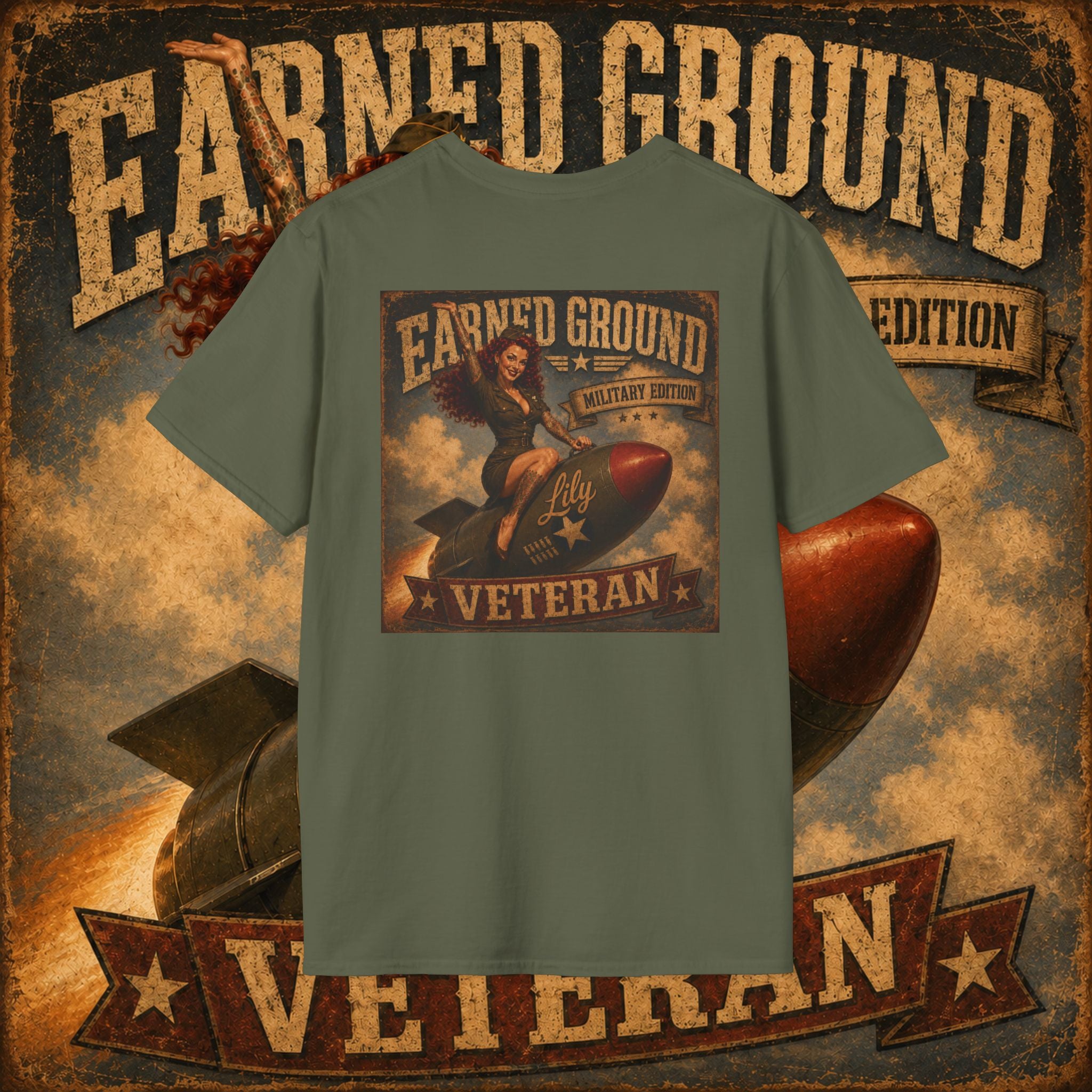 Earned Ground Veteran Division T‑Shirt —"LILY PINUP" VINTAGE SERVICE DIVISON