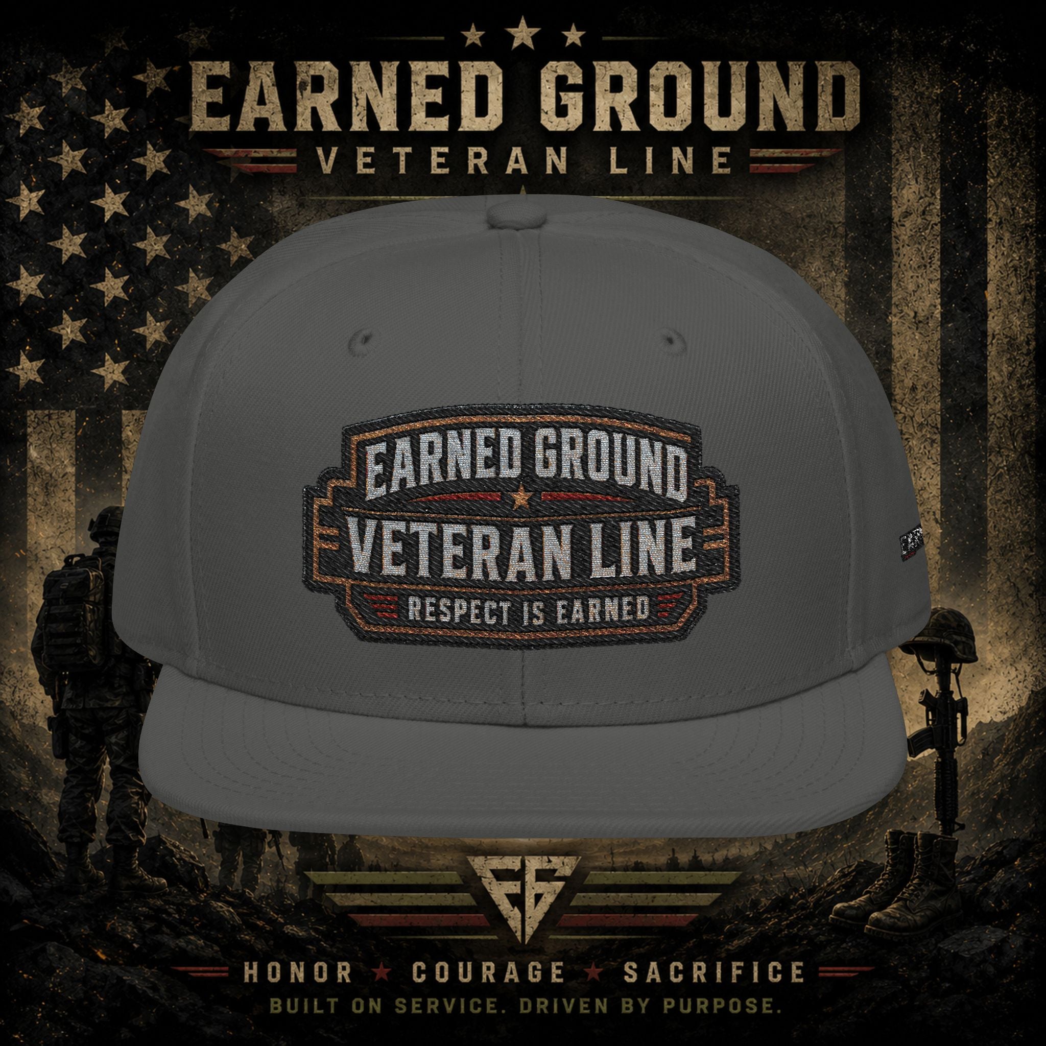 Earned Ground Veteran Line  Embroidered Snapback Hat
