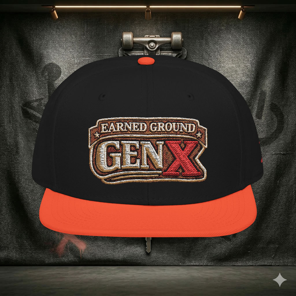 EARNED GROUND GEN 'X' EMBROIDED Snapback Hat — Vintage Red  GEN X Patch Logo Cap