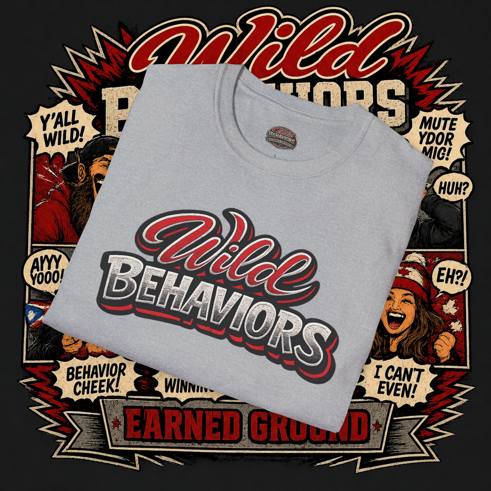 Earned Ground "Wild Behaviors" T-Shirt — Retro Red & White Graphic Tee