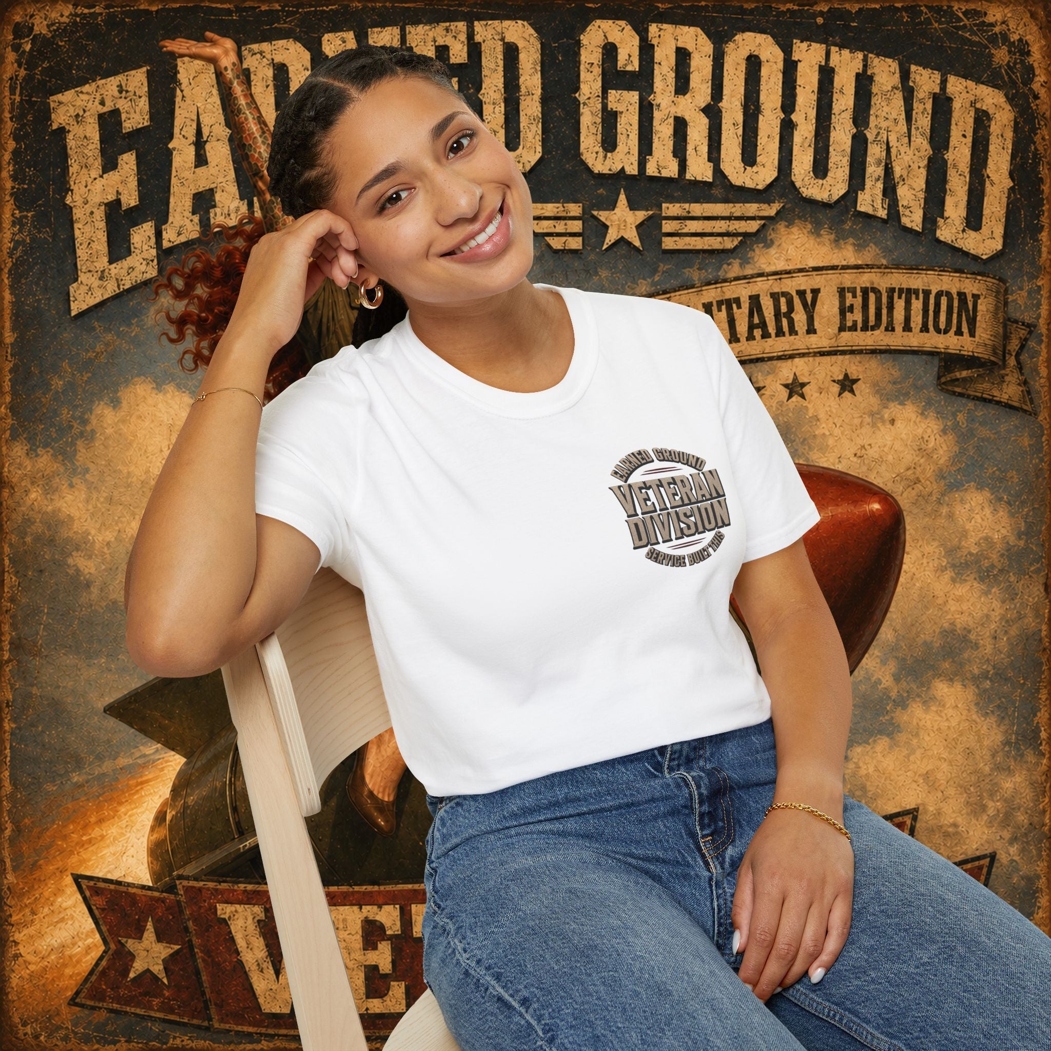 Earned Ground Veteran Division T‑Shirt —"LILY PINUP" VINTAGE SERVICE DIVISON