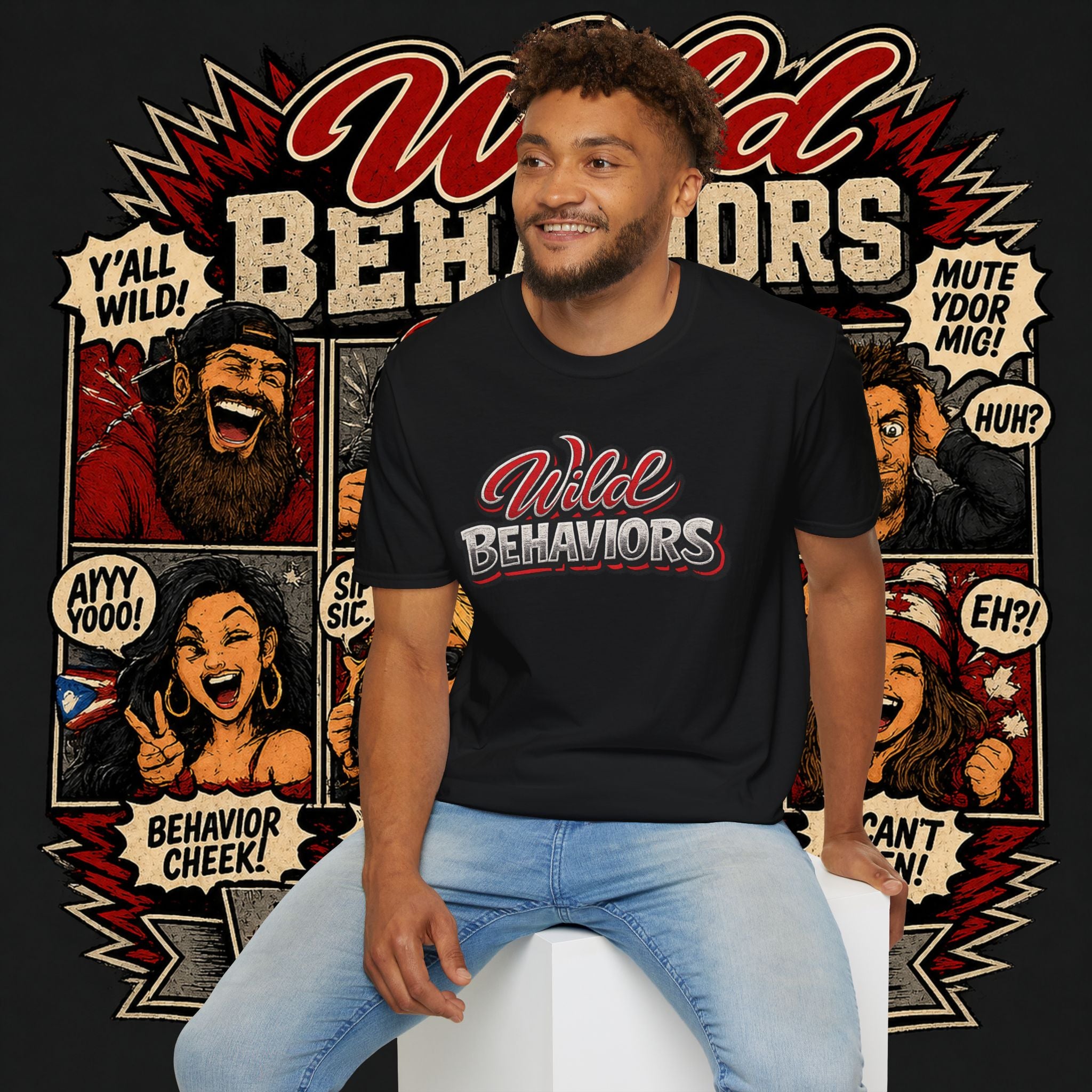 Earned Ground "Wild Behaviors" T-Shirt — Retro Red & White Graphic Tee
