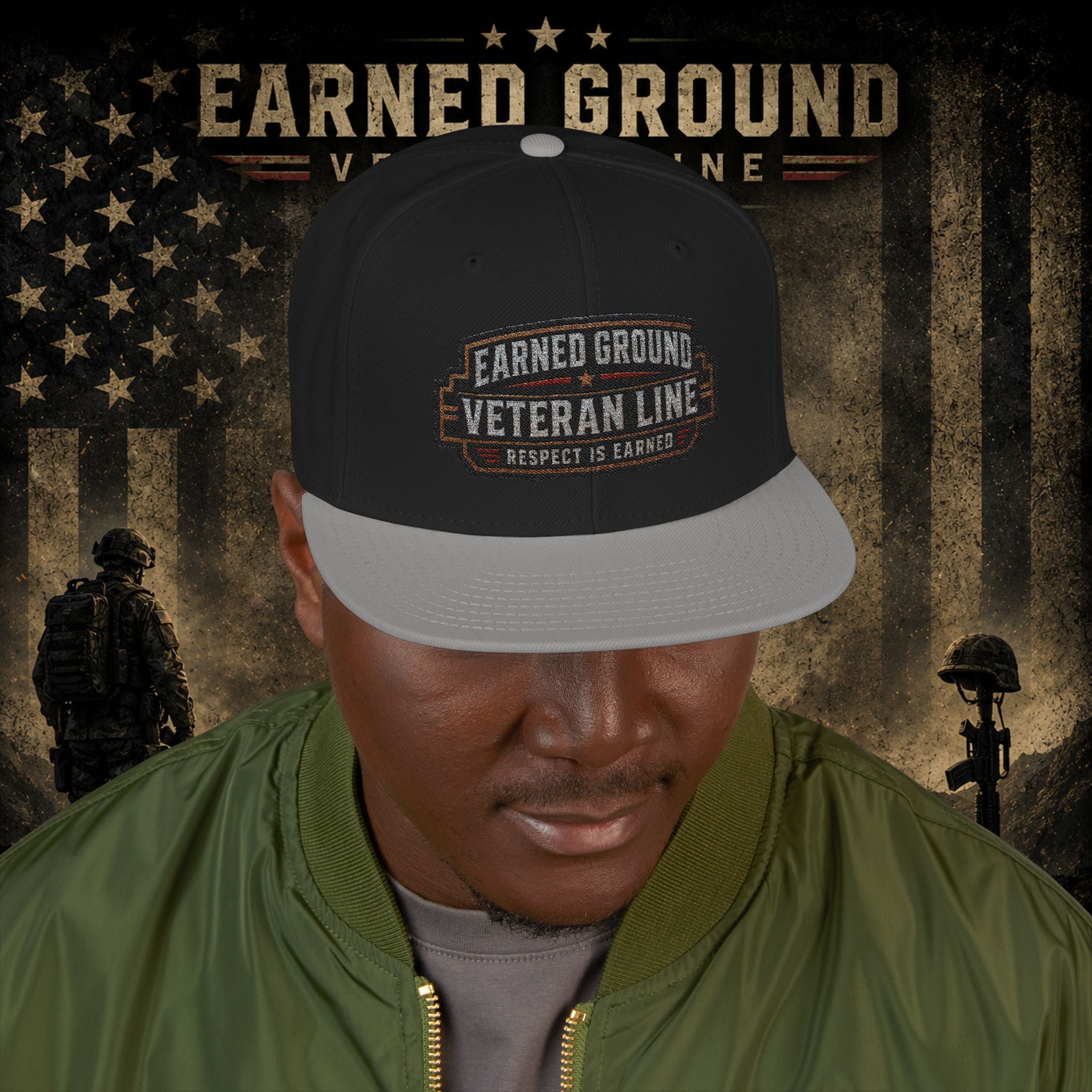Earned Ground Veteran Line  Embroidered Snapback Hat