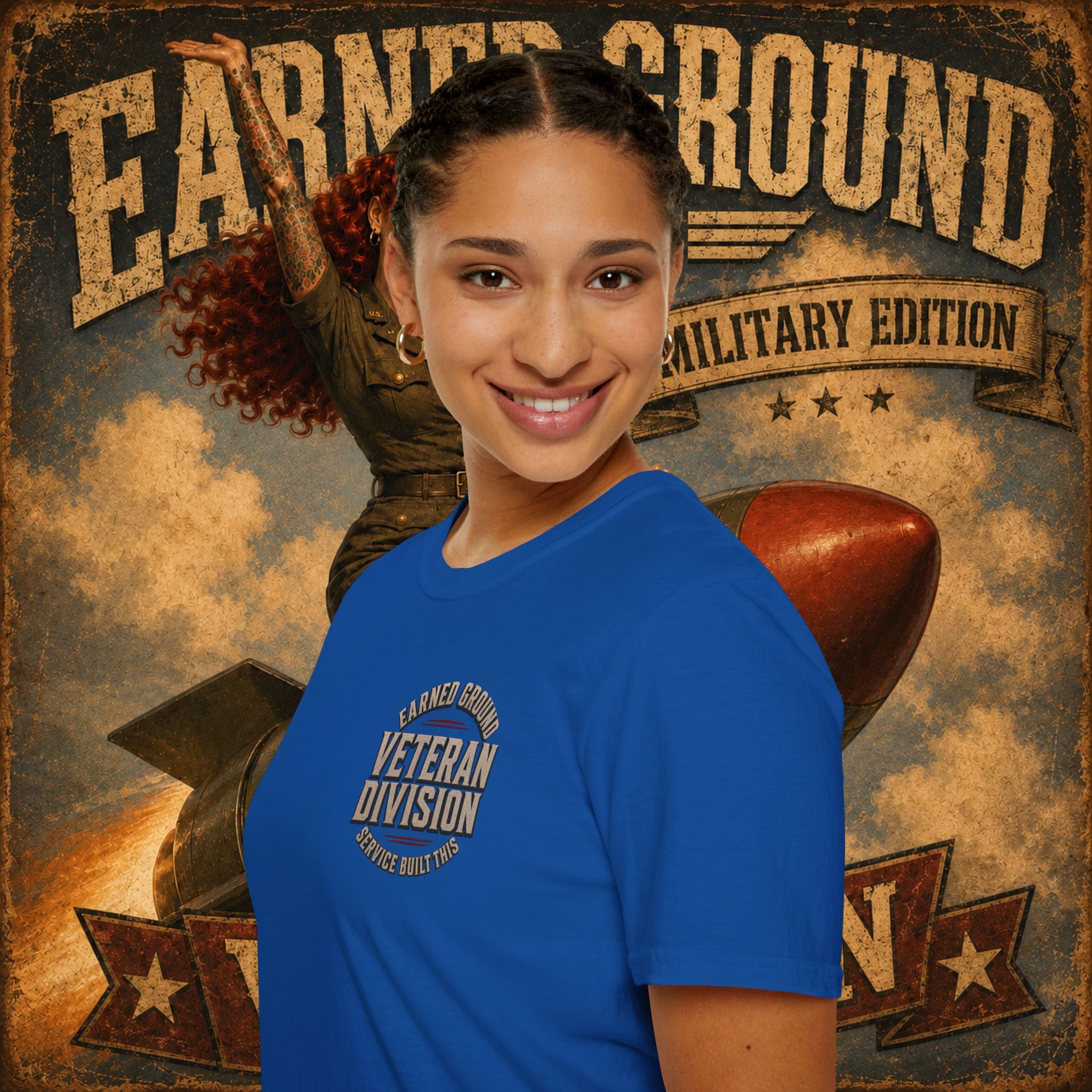Earned Ground Veteran Division T‑Shirt —"LILY PINUP" VINTAGE SERVICE DIVISON