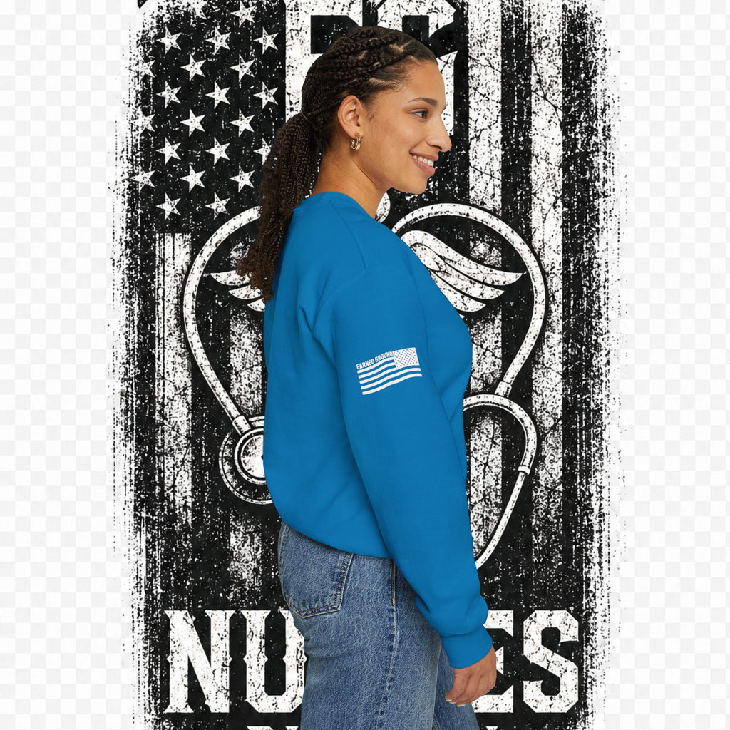 EARNED GROUND Nurses Division Crewneck Sweatshirt – Nurses Caduceus Badge Design