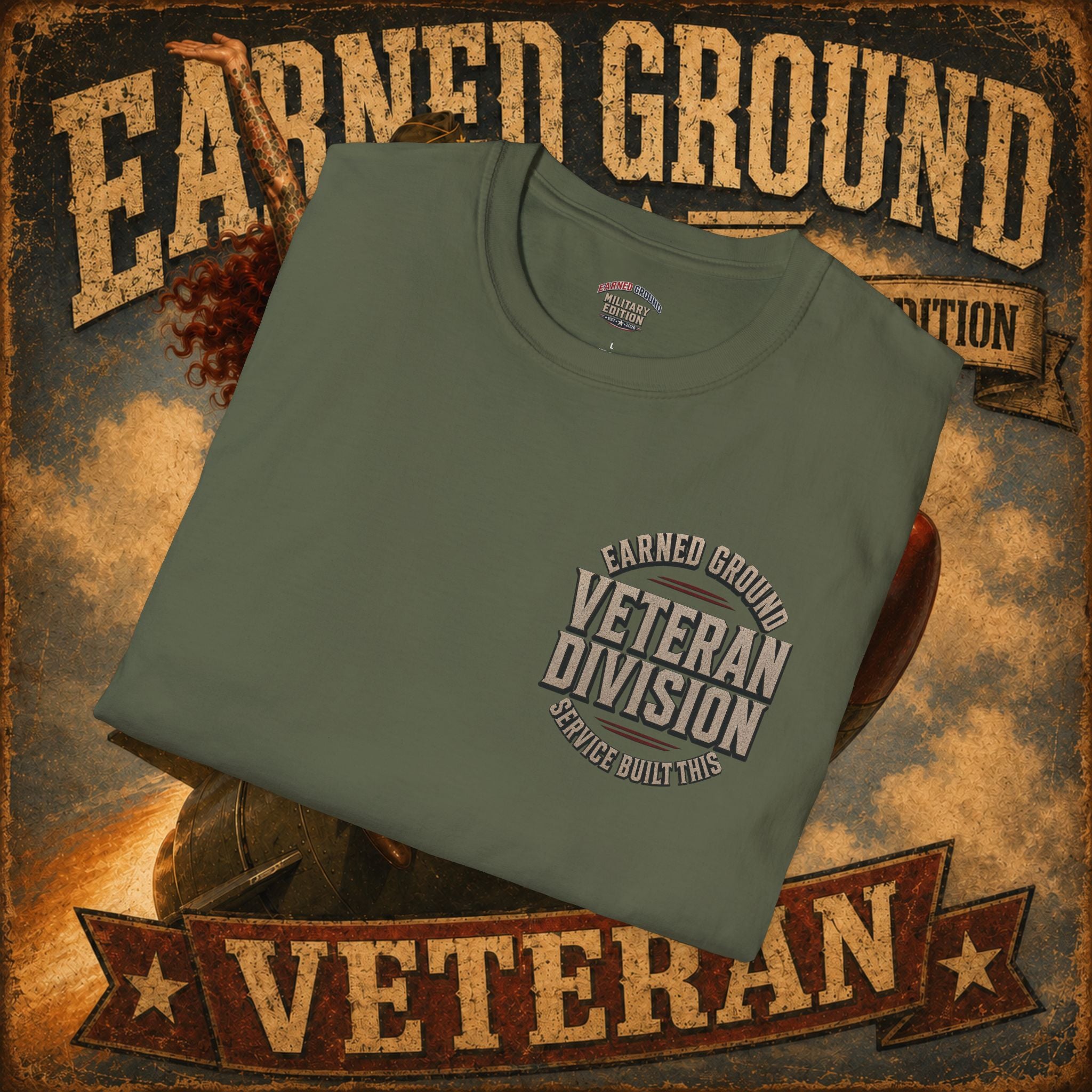 Earned Ground Veteran Division T‑Shirt —"LILY PINUP" VINTAGE SERVICE DIVISON