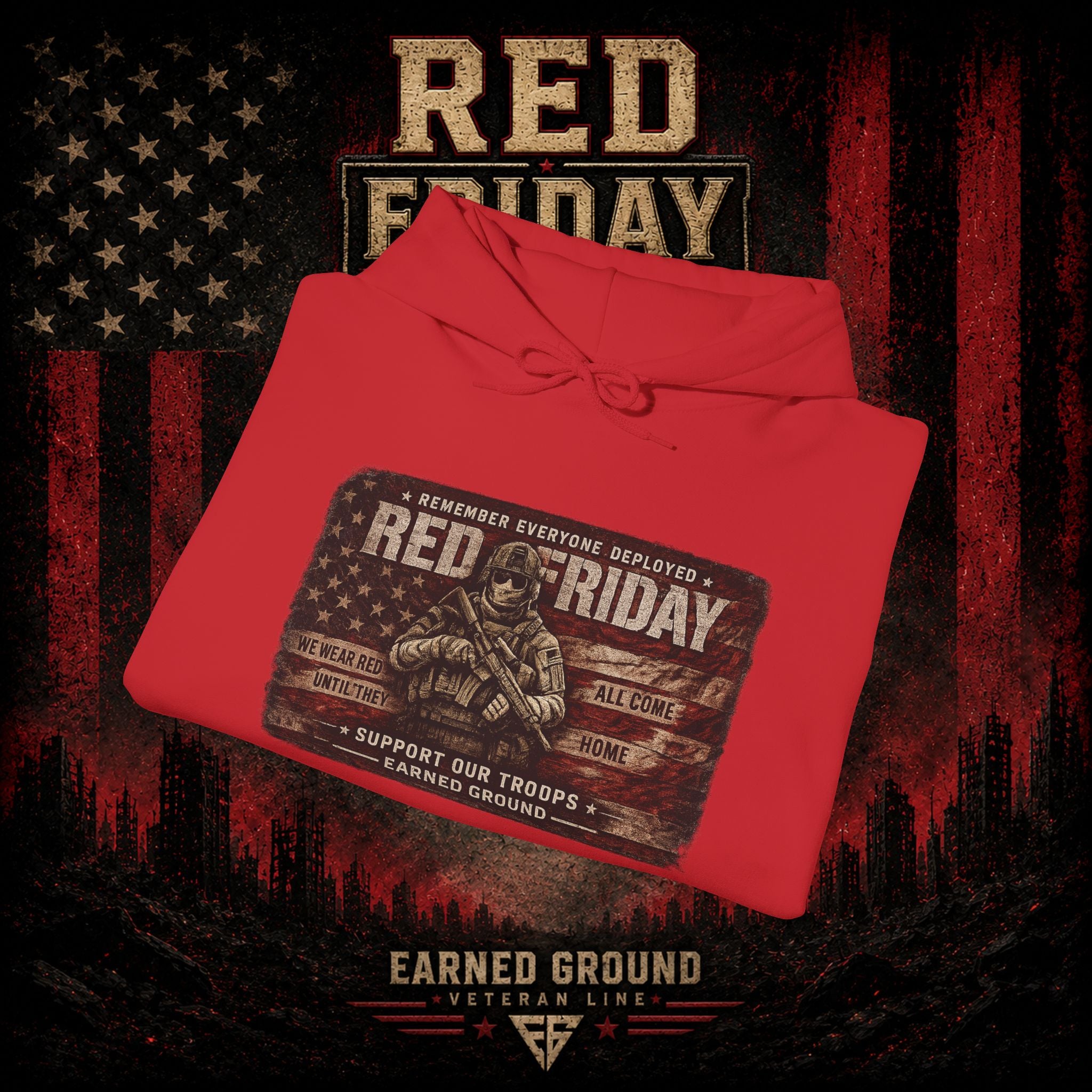 Red Friday Hoodie — " WE WEAR READ UNITL THE ALL COME HOME" Veterans American Flag Pullover
