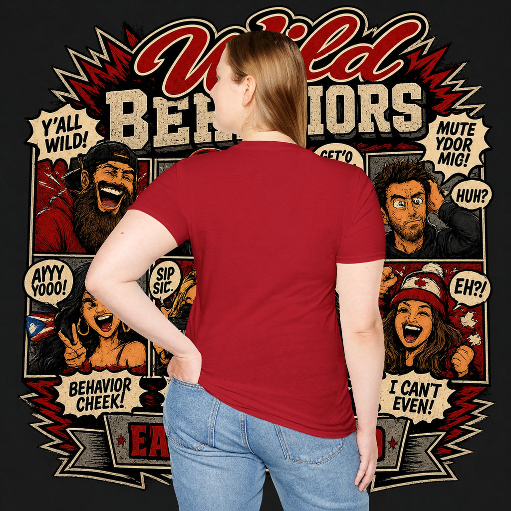 Earned Ground "Wild Behaviors" T-Shirt — Retro Red & White Graphic Tee
