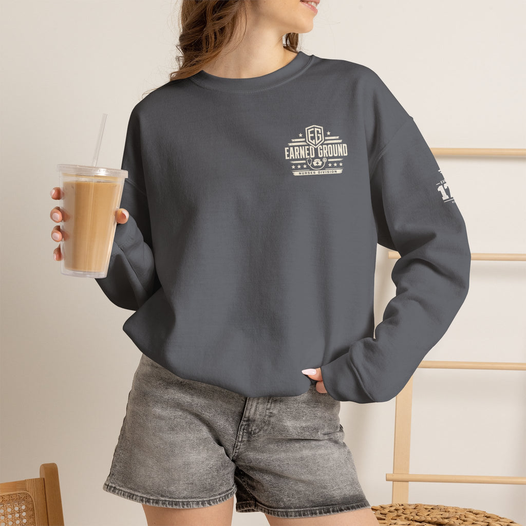 EARNED GROUND Nurses Division Crewneck Sweatshirt – Nurses Caduceus Badge Design