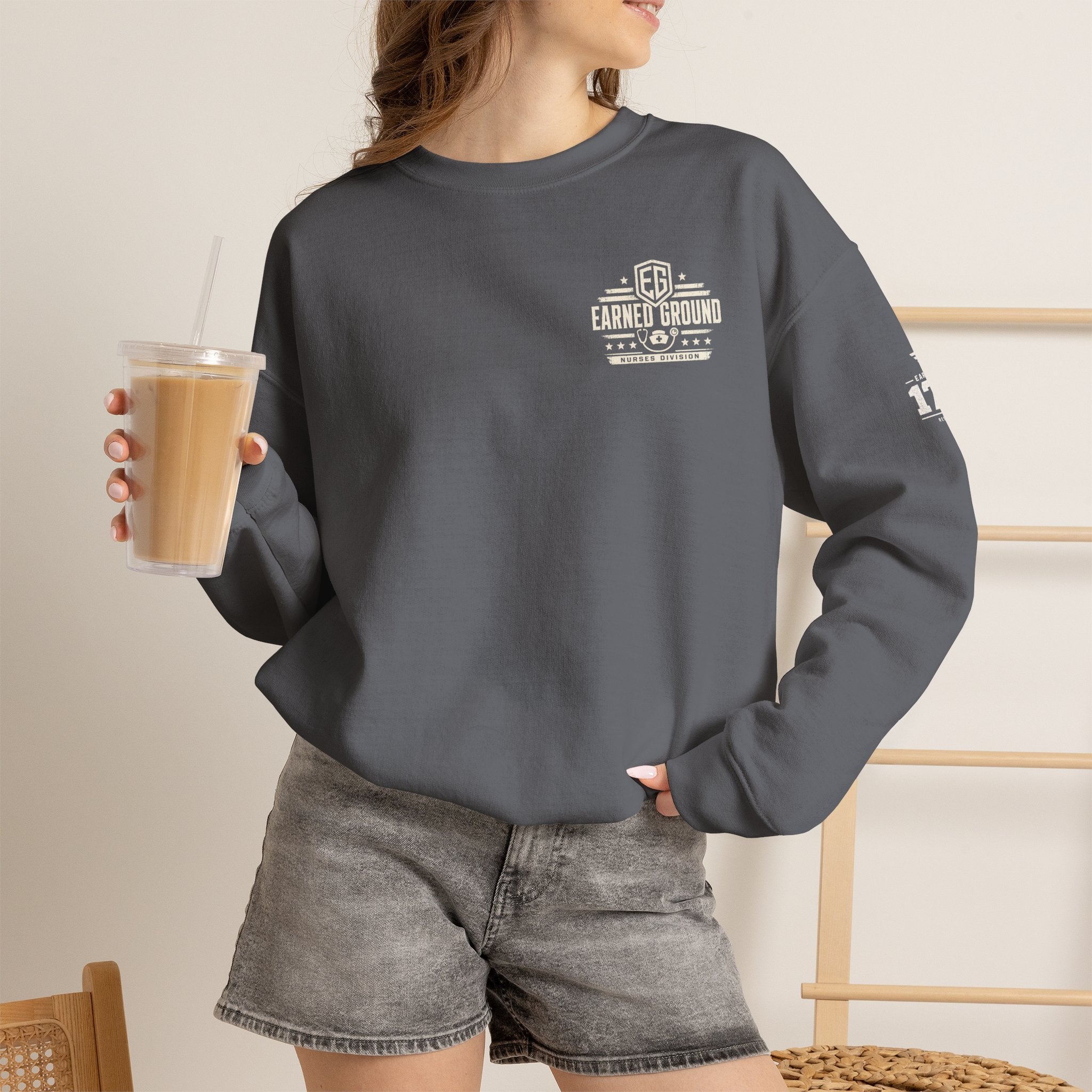EARNED GROUND Nurses Division Crewneck Sweatshirt – Nurses Caduceus Badge Design