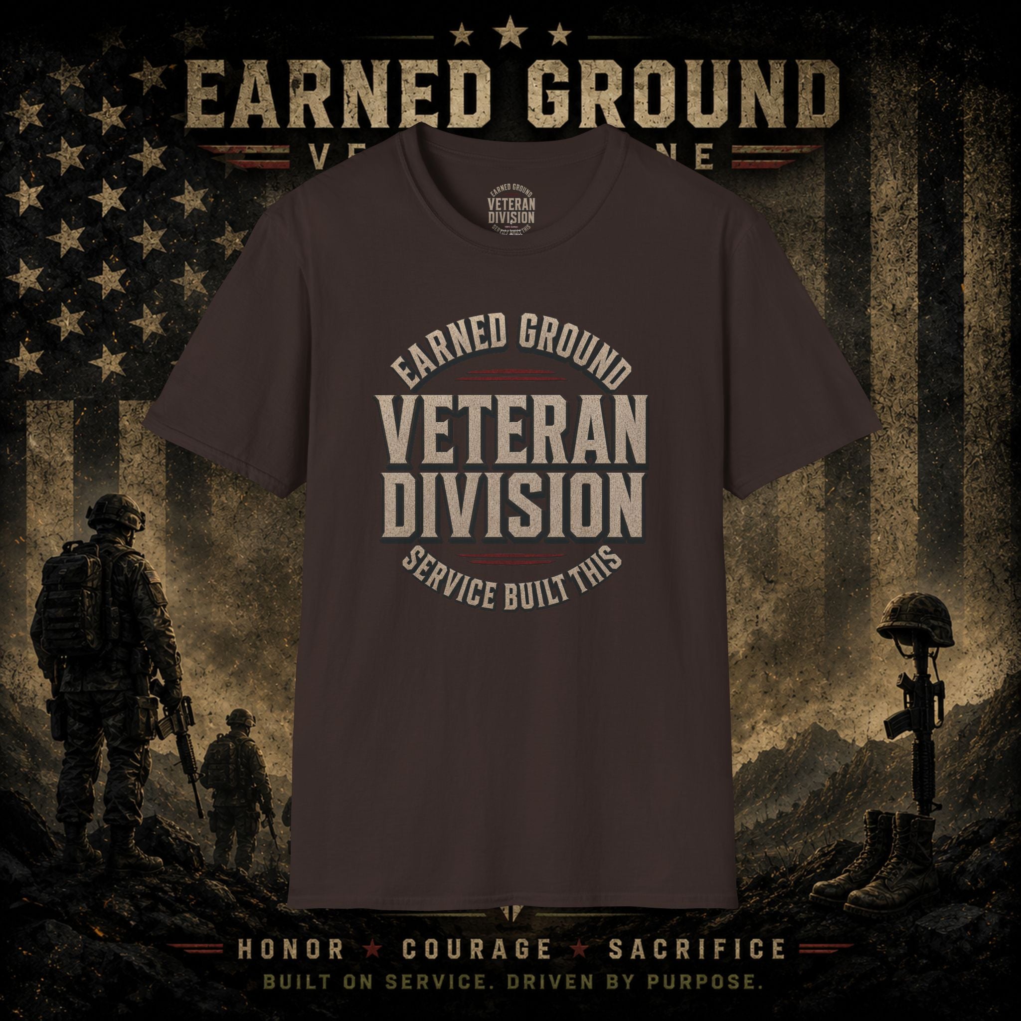 Earned Ground Veteran Division 'Service Built This'— Military Tribute Tee