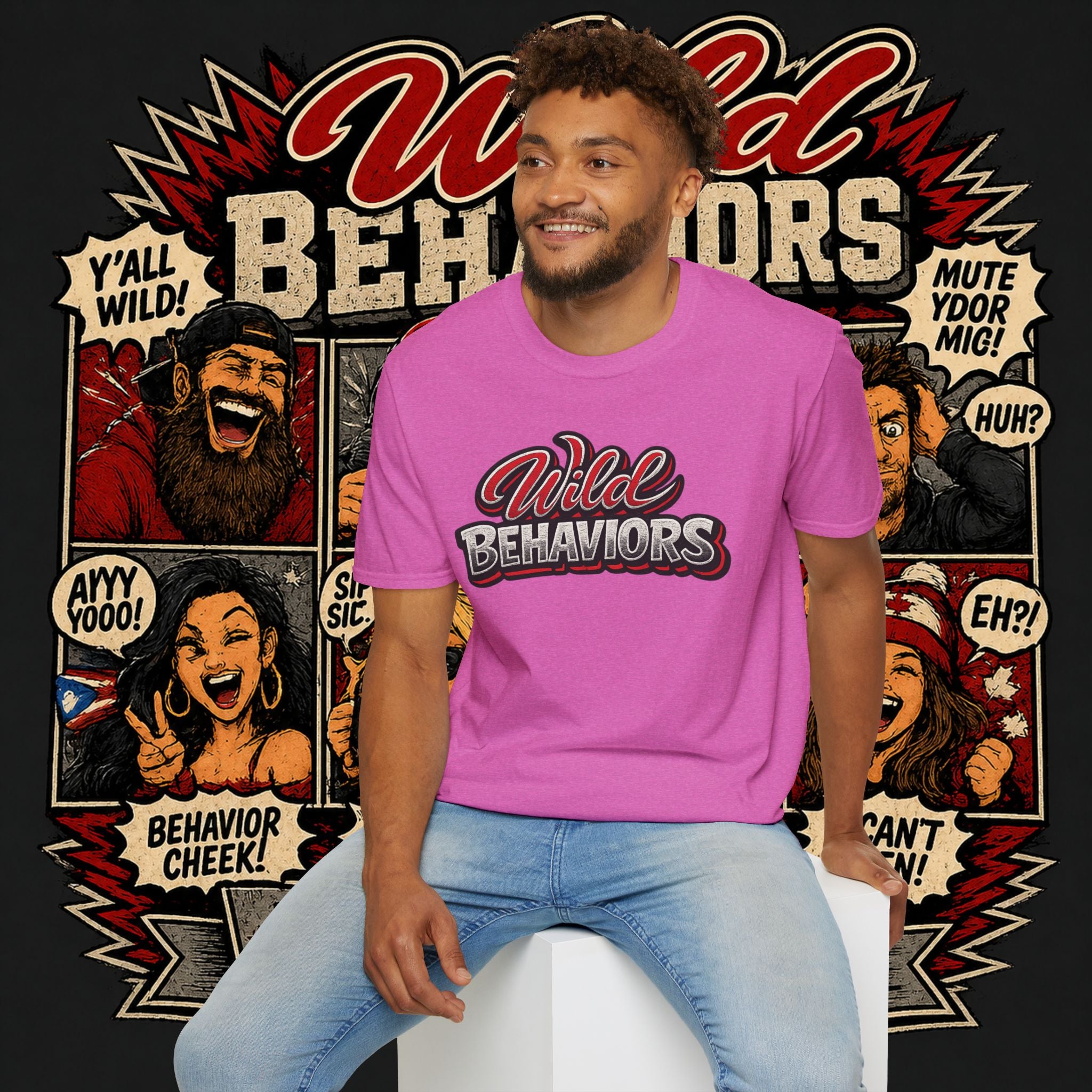 Earned Ground "Wild Behaviors" T-Shirt — Retro Red & White Graphic Tee