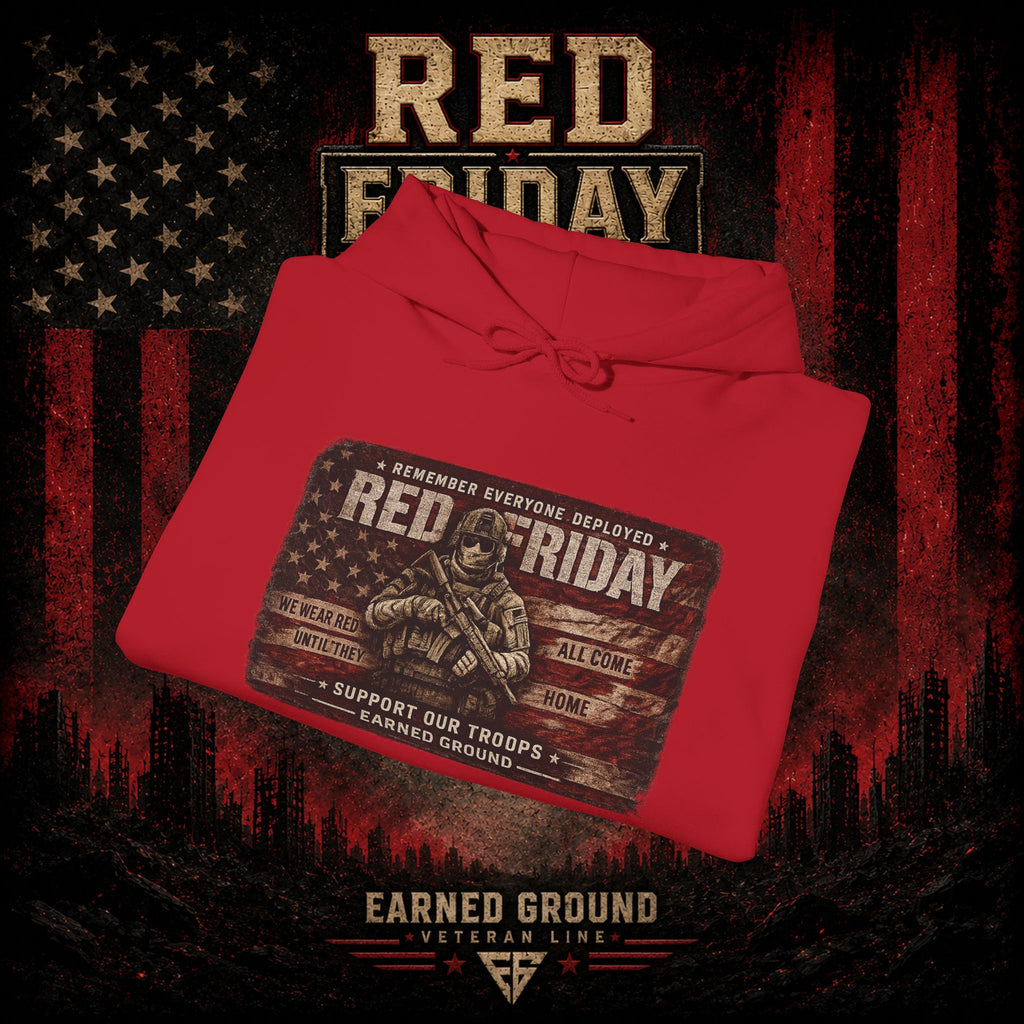 Red Friday Hoodie — " WE WEAR READ UNITL THE ALL COME HOME" Veterans American Flag Pullover