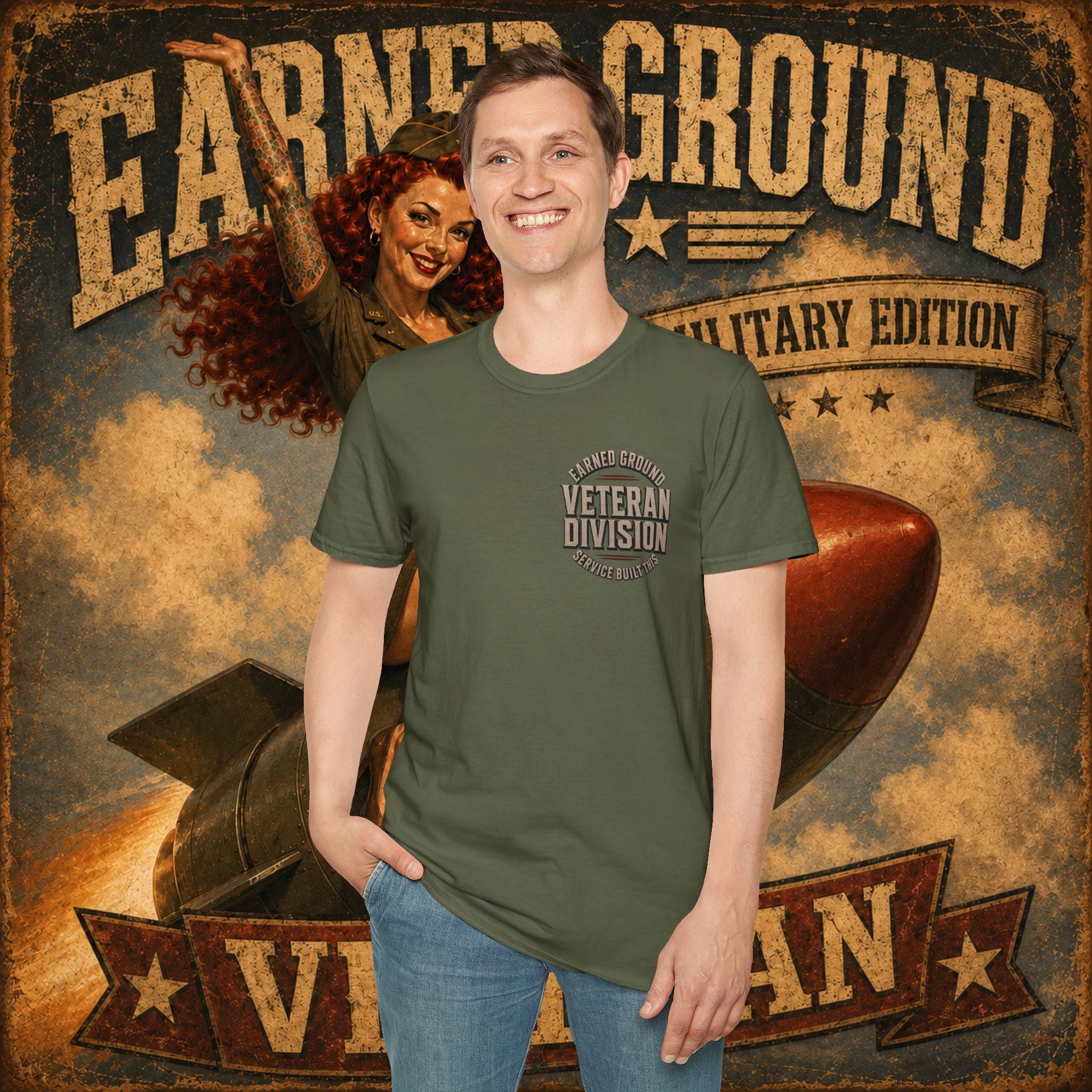 Earned Ground Veteran Division T‑Shirt —"LILY PINUP" VINTAGE SERVICE DIVISON