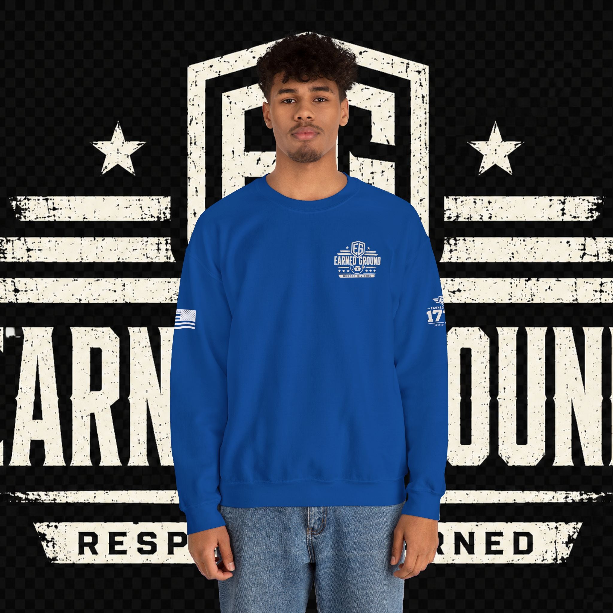 EARNED GROUND Nurses Division Crewneck Sweatshirt – Nurses Caduceus Badge Design
