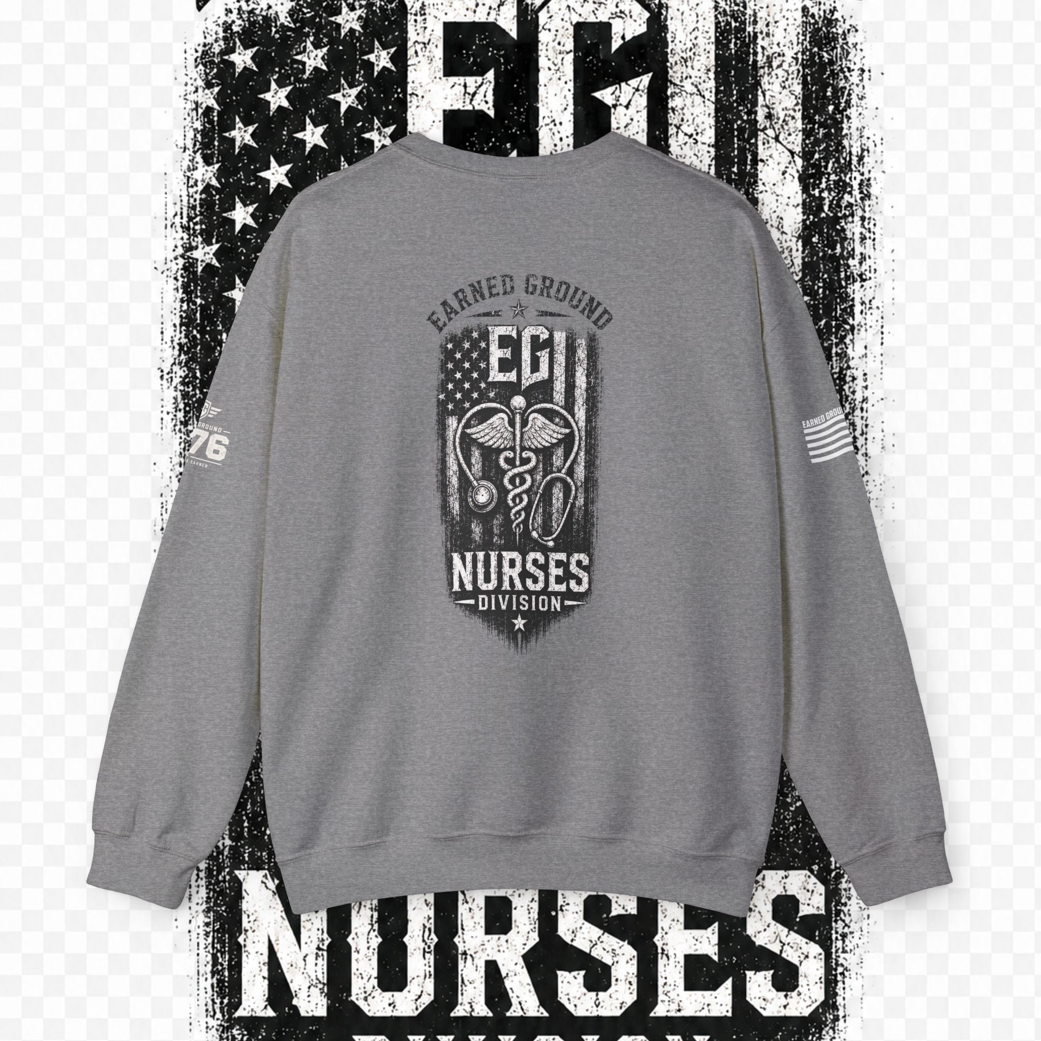 EARNED GROUND Nurses Division Crewneck Sweatshirt – Nurses Caduceus Badge Design