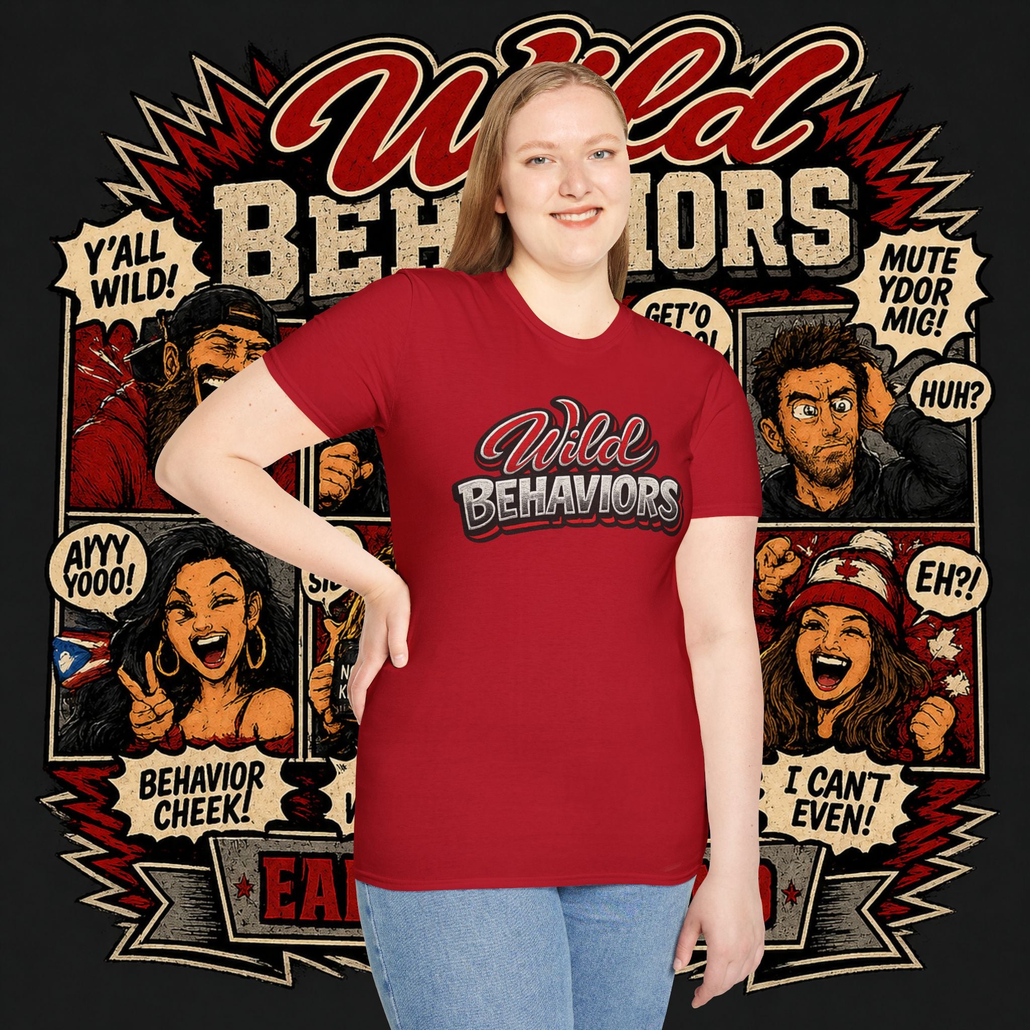 Earned Ground "Wild Behaviors" T-Shirt — Retro Red & White Graphic Tee