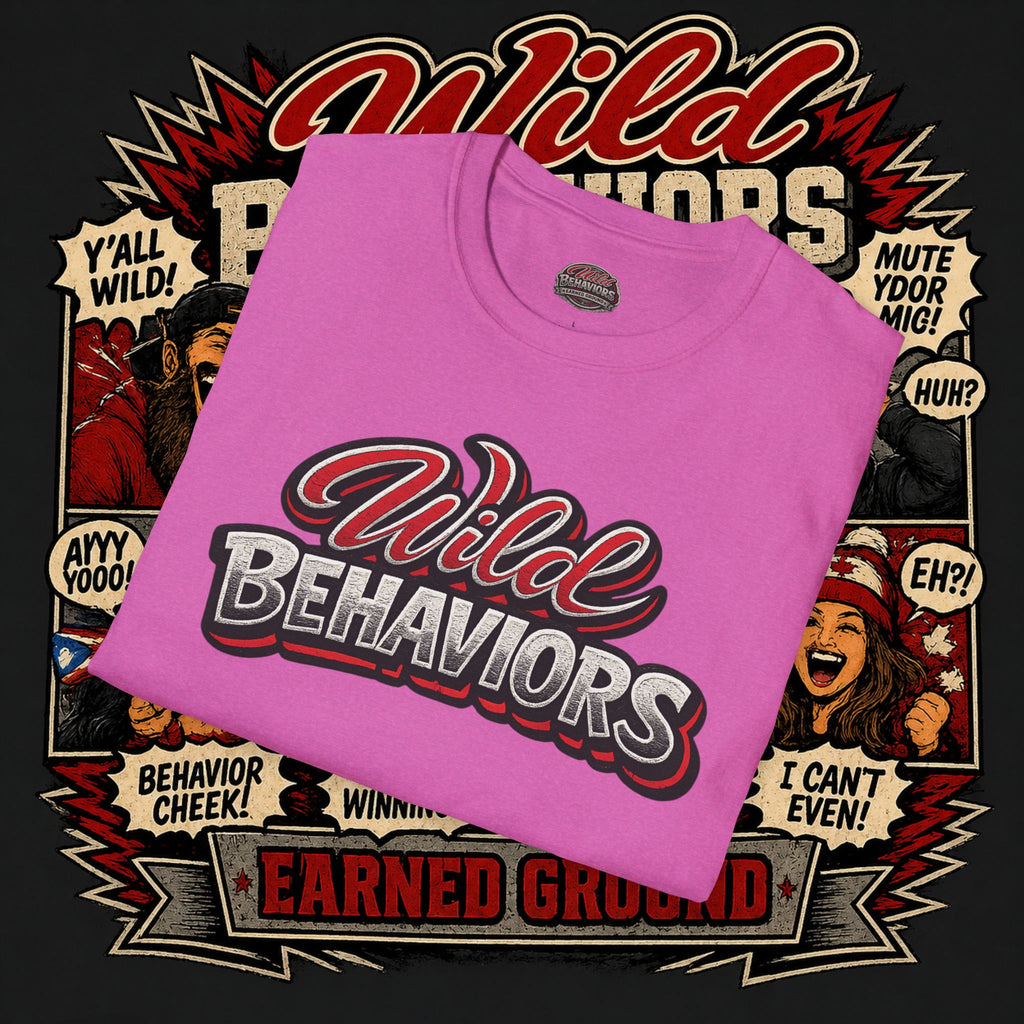 Earned Ground "Wild Behaviors" T-Shirt — Retro Red & White Graphic Tee