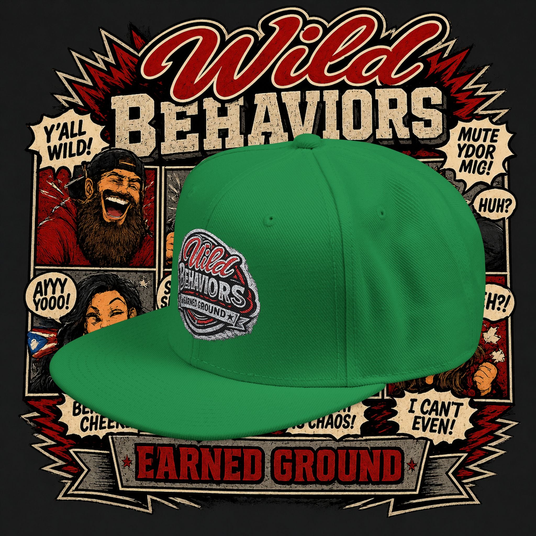 Earned Ground Cap Snapback Hat — 'Wild Behaviors' Embroidered Earned Ground Cap