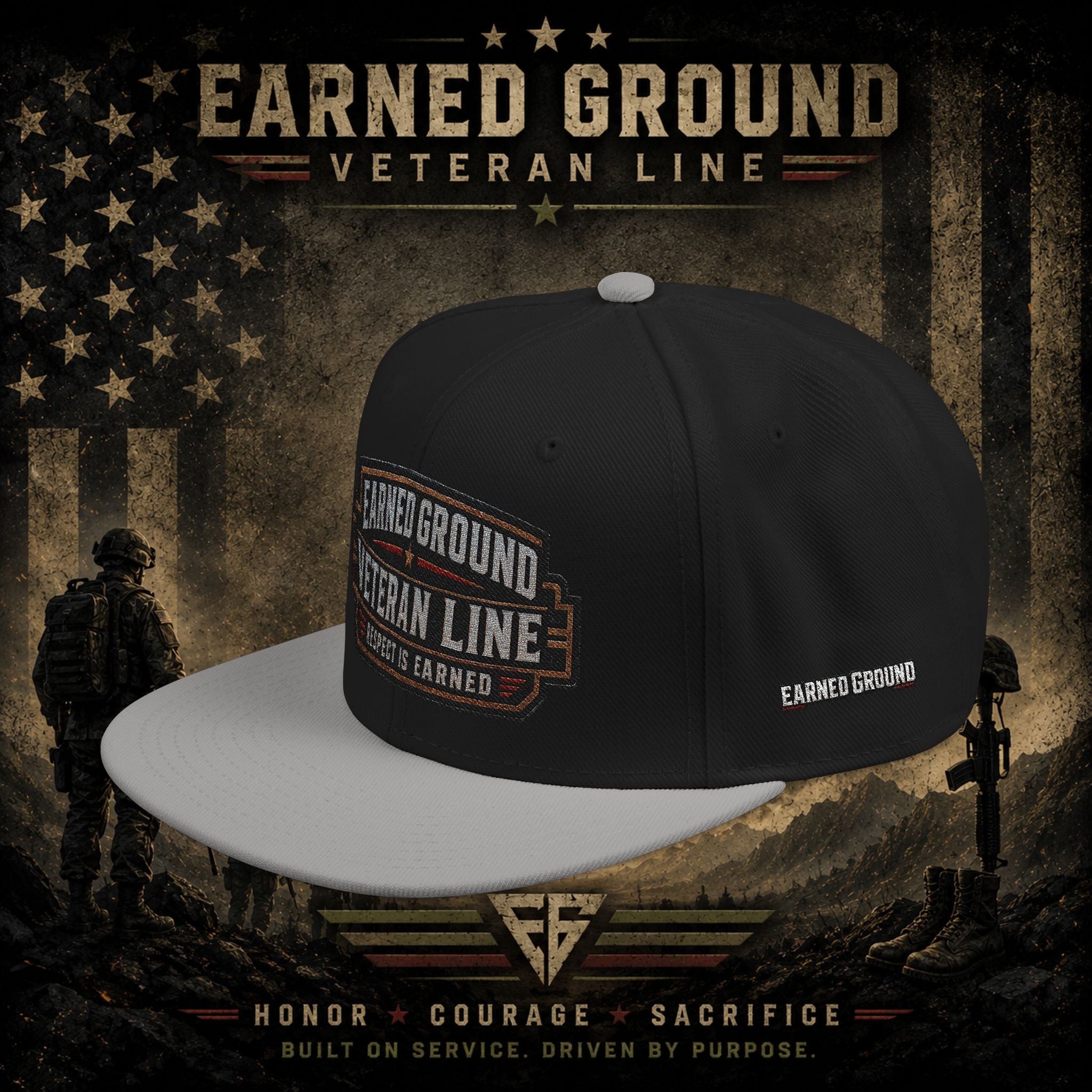 Earned Ground Veteran Line  Embroidered Snapback Hat