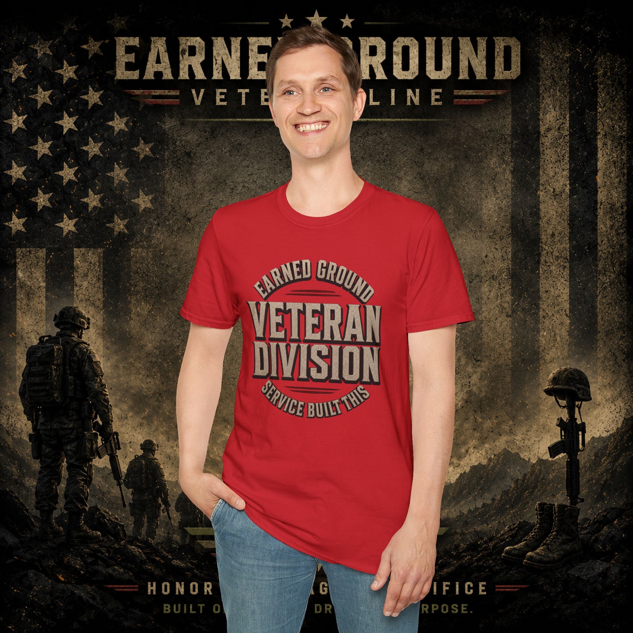 Earned Ground Veteran Division 'Service Built This'— Military Tribute Tee