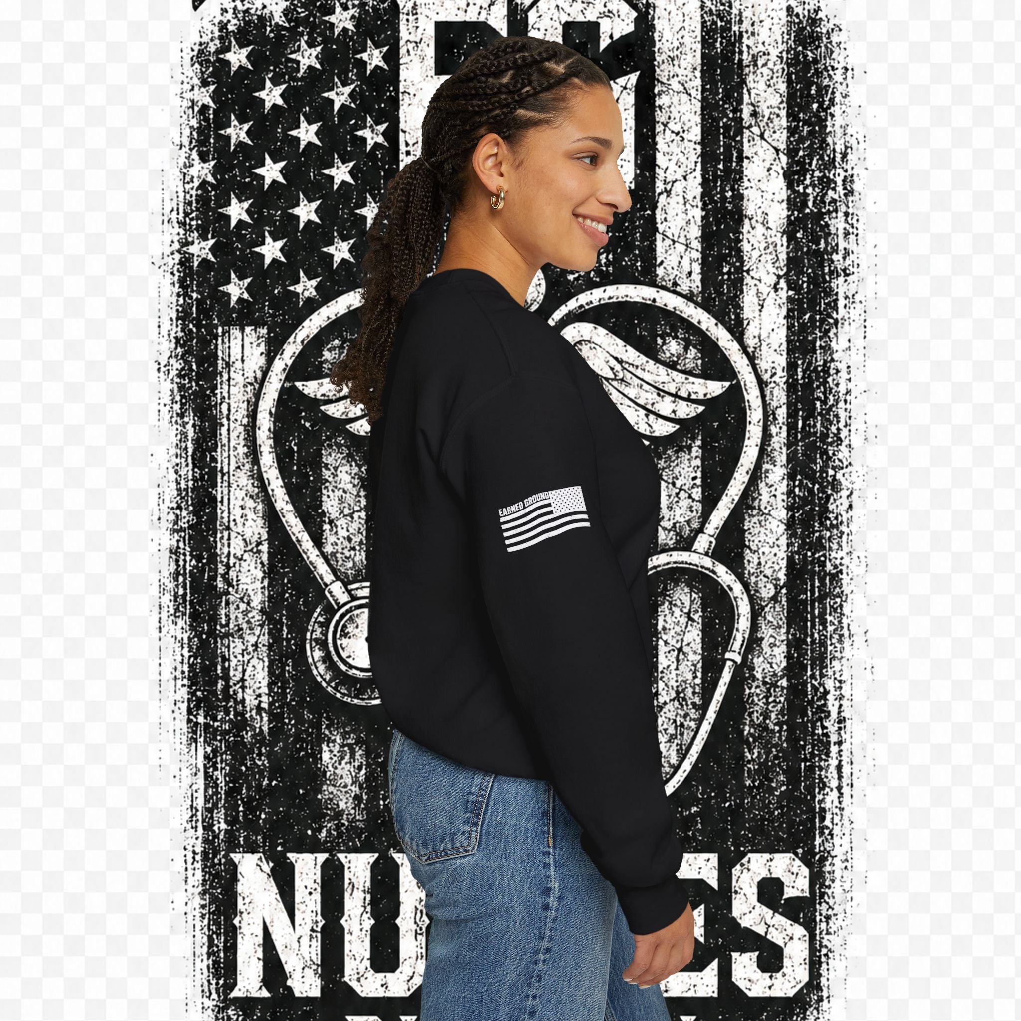 EARNED GROUND Nurses Division Crewneck Sweatshirt – Nurses Caduceus Badge Design