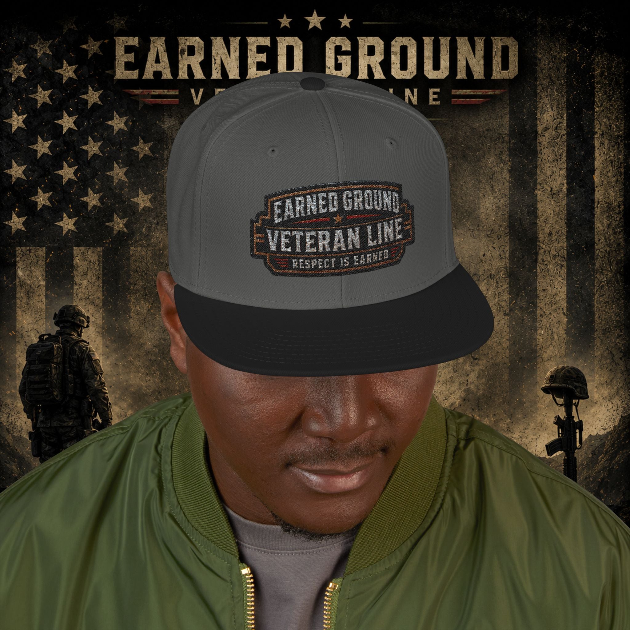 Earned Ground Veteran Line  Embroidered Snapback Hat