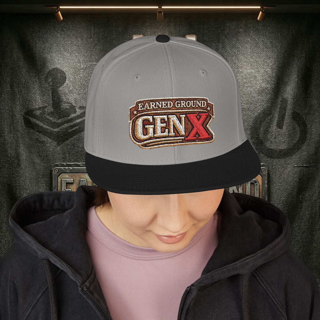 EARNED GROUND GEN 'X' EMBROIDED Snapback Hat — Vintage Red  GEN X Patch Logo Cap