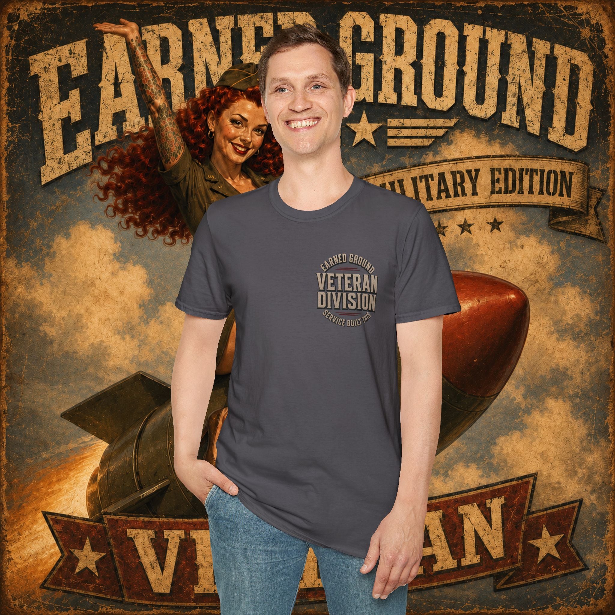 Earned Ground Veteran Division T‑Shirt —"LILY PINUP" VINTAGE SERVICE DIVISON
