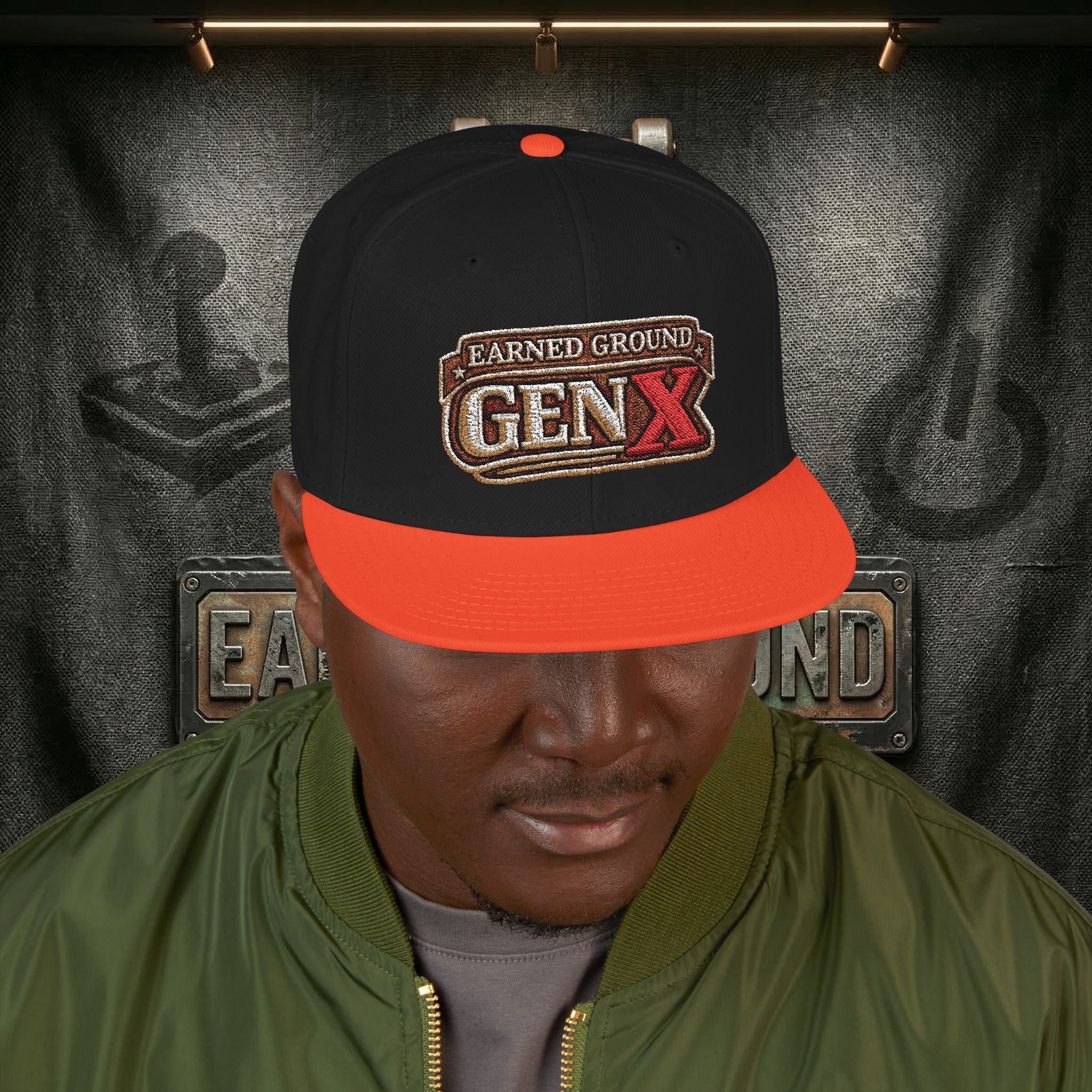 EARNED GROUND GEN 'X' EMBROIDED Snapback Hat — Vintage Red  GEN X Patch Logo Cap