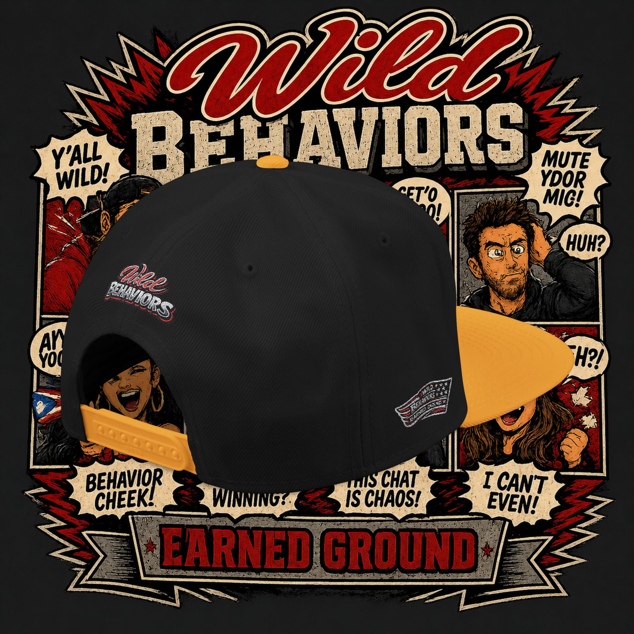 Earned Ground Cap Snapback Hat — 'Wild Behaviors' Embroidered Earned Ground Cap