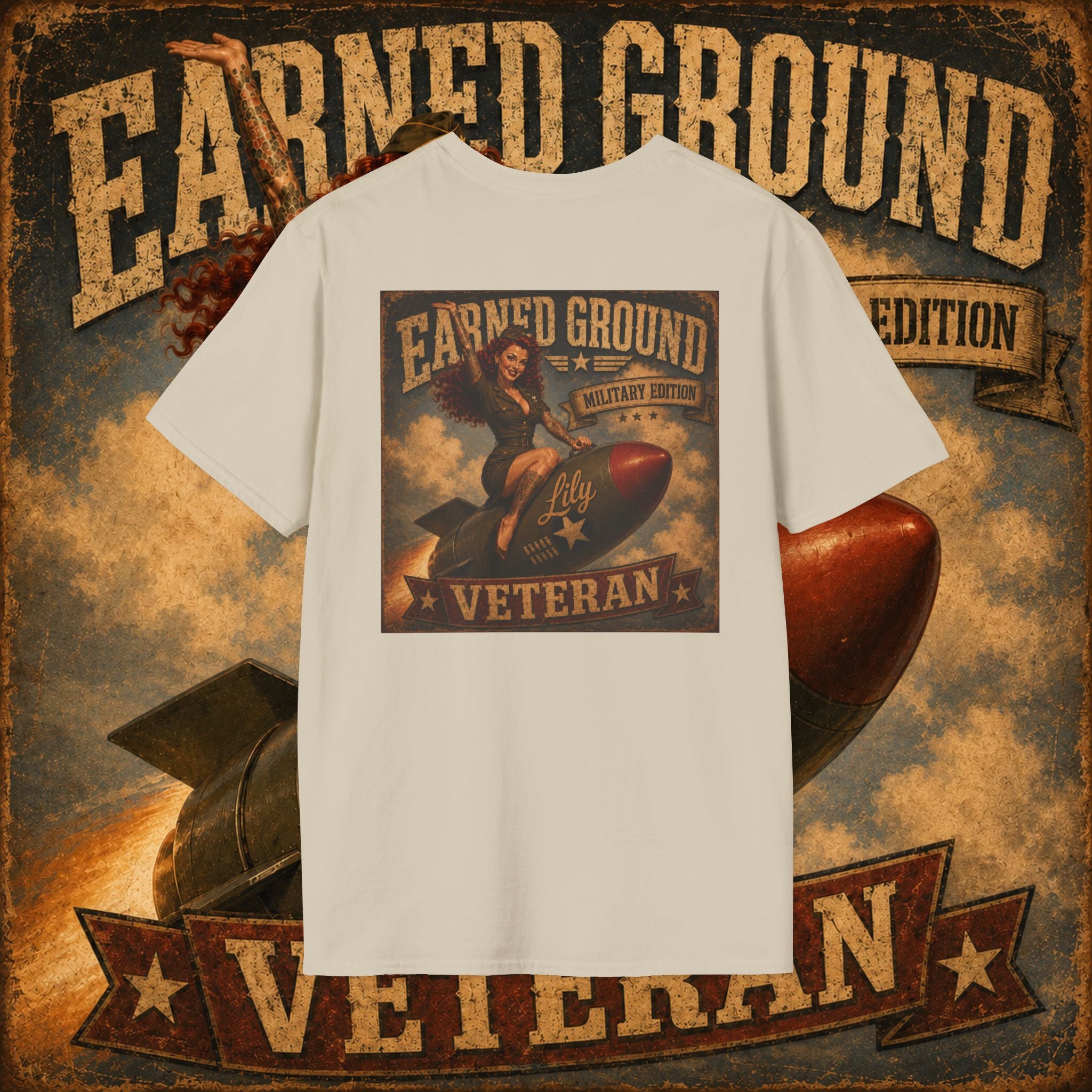 Earned Ground Veteran Division T‑Shirt —"LILY PINUP" VINTAGE SERVICE DIVISON