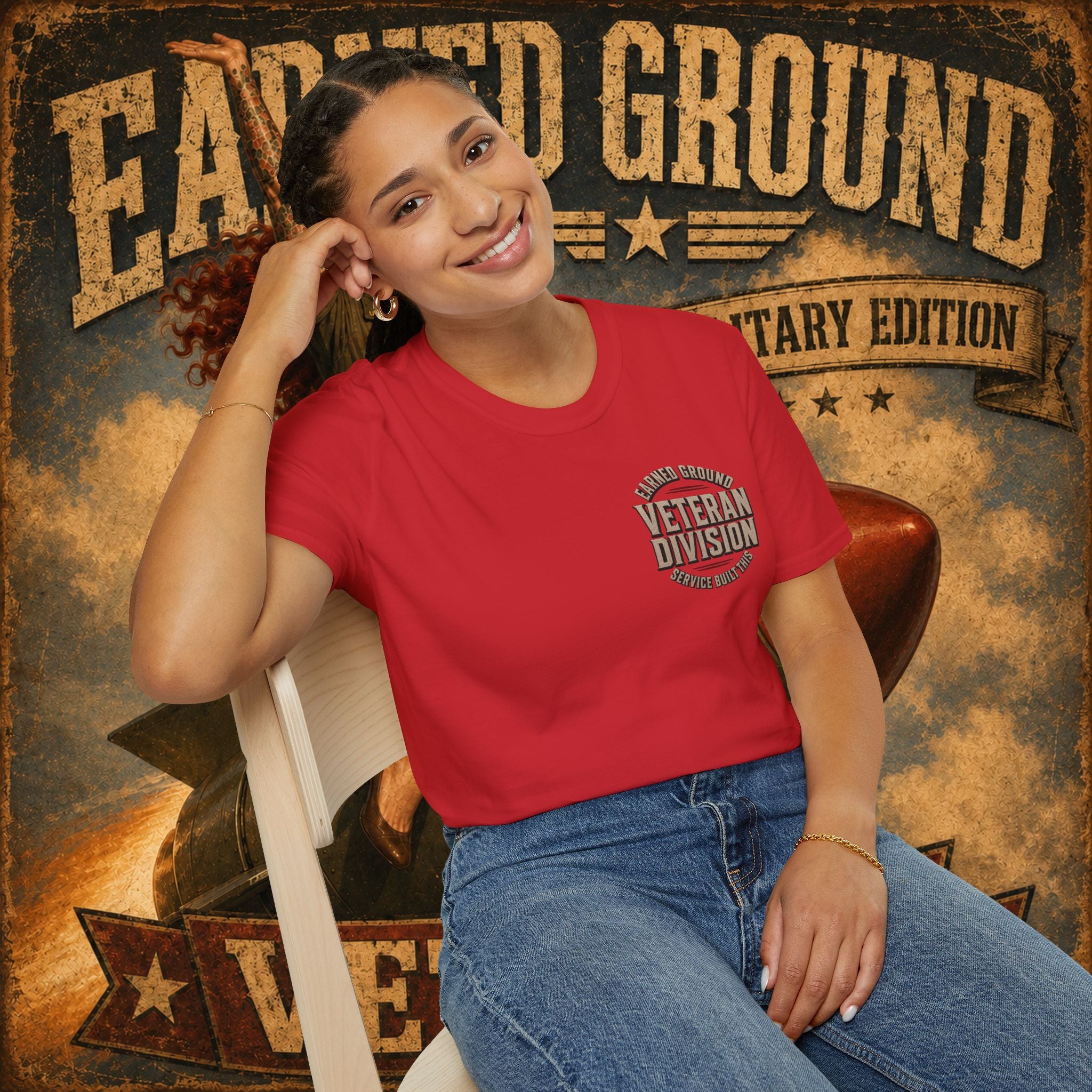 Earned Ground Veteran Division T‑Shirt —"LILY PINUP" VINTAGE SERVICE DIVISON