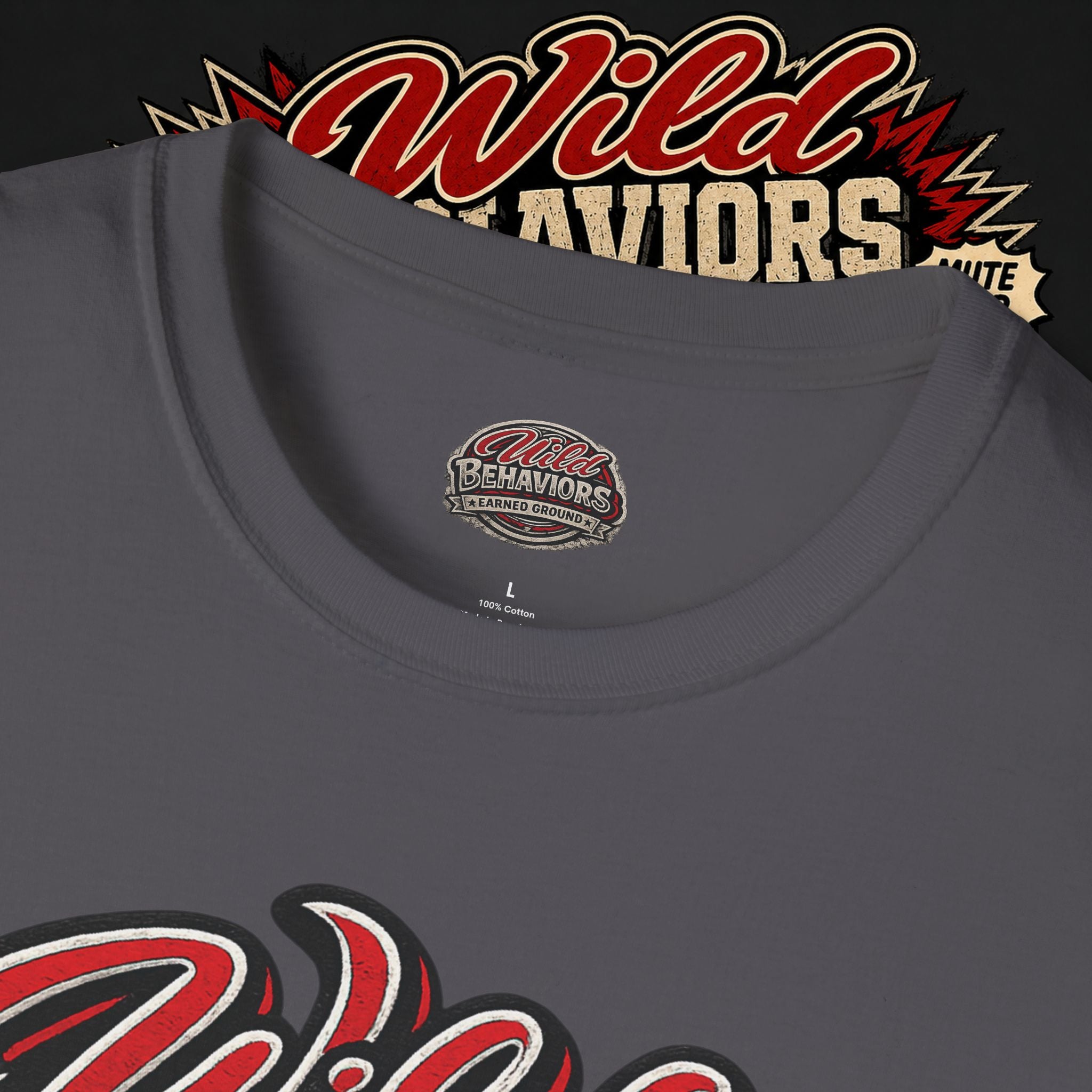 Earned Ground "Wild Behaviors" T-Shirt — Retro Red & White Graphic Tee