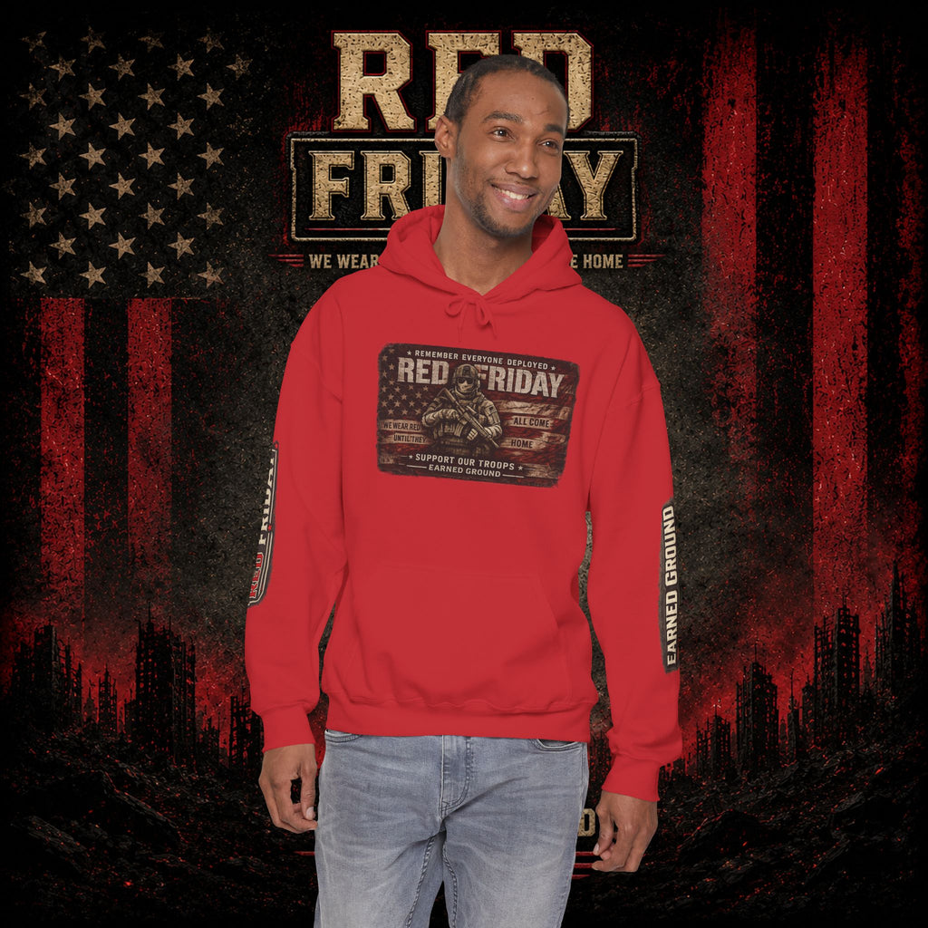 Red Friday Hoodie — " WE WEAR READ UNITL THE ALL COME HOME" Veterans American Flag Pullover