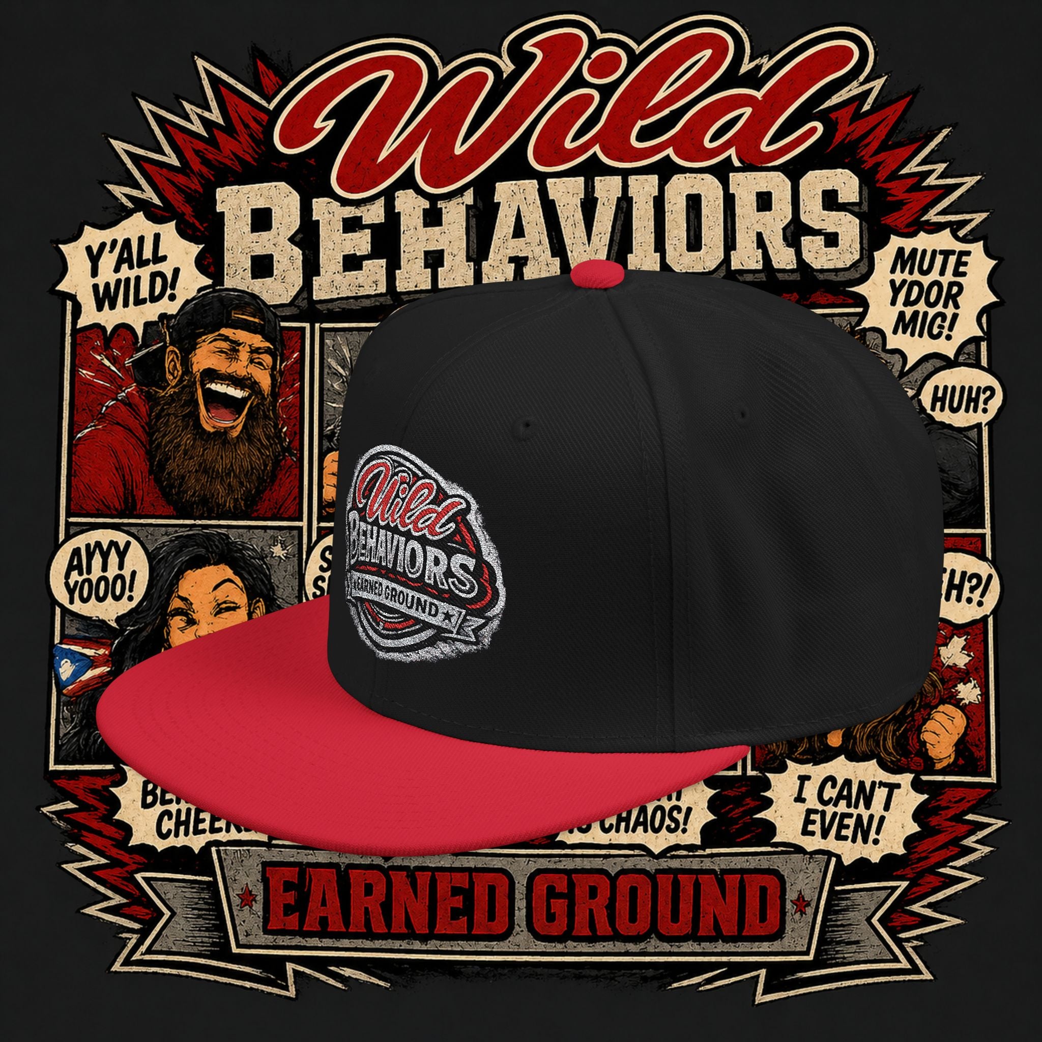 Earned Ground Cap Snapback Hat — 'Wild Behaviors' Embroidered Earned Ground Cap