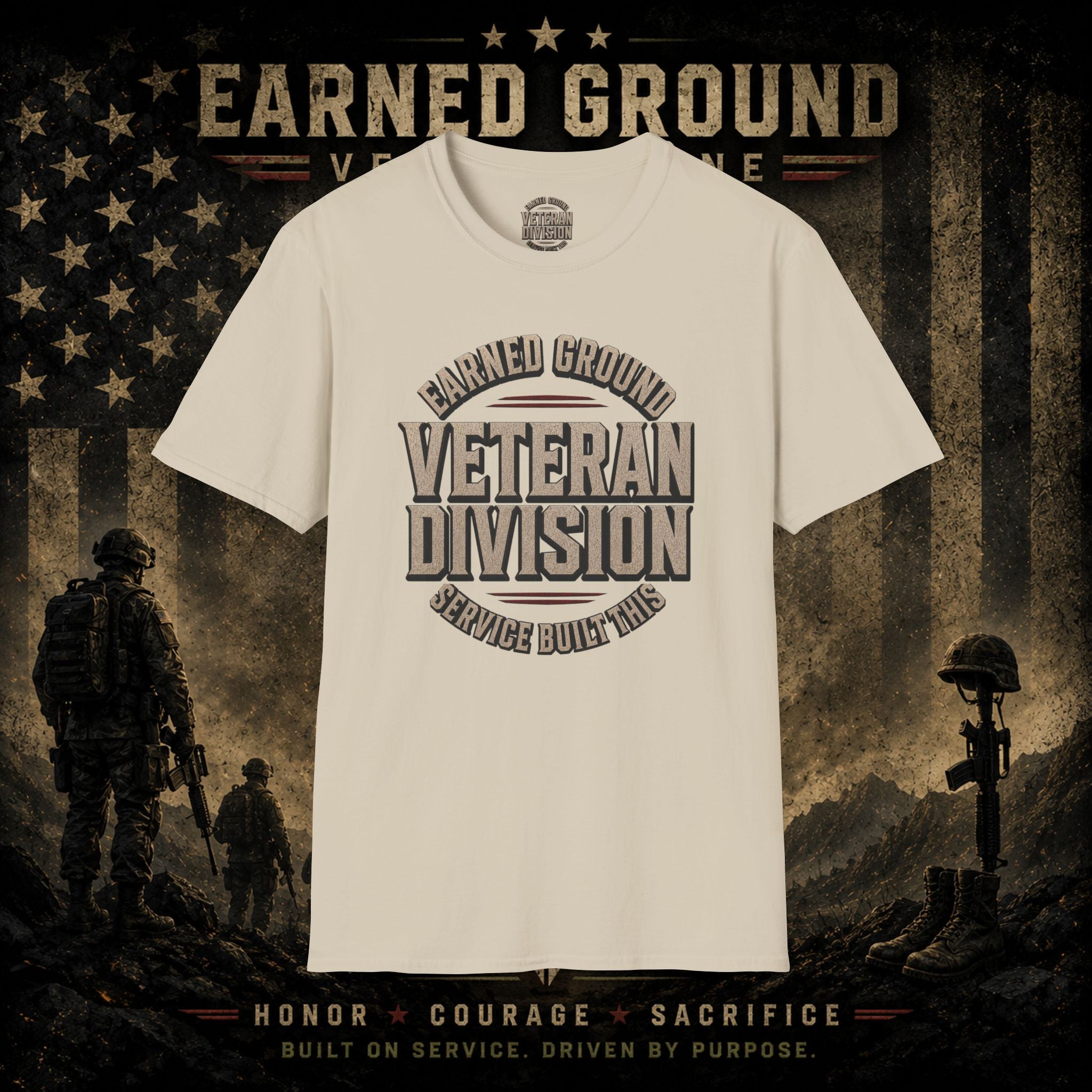 Earned Ground Veteran Division 'Service Built This'— Military Tribute Tee