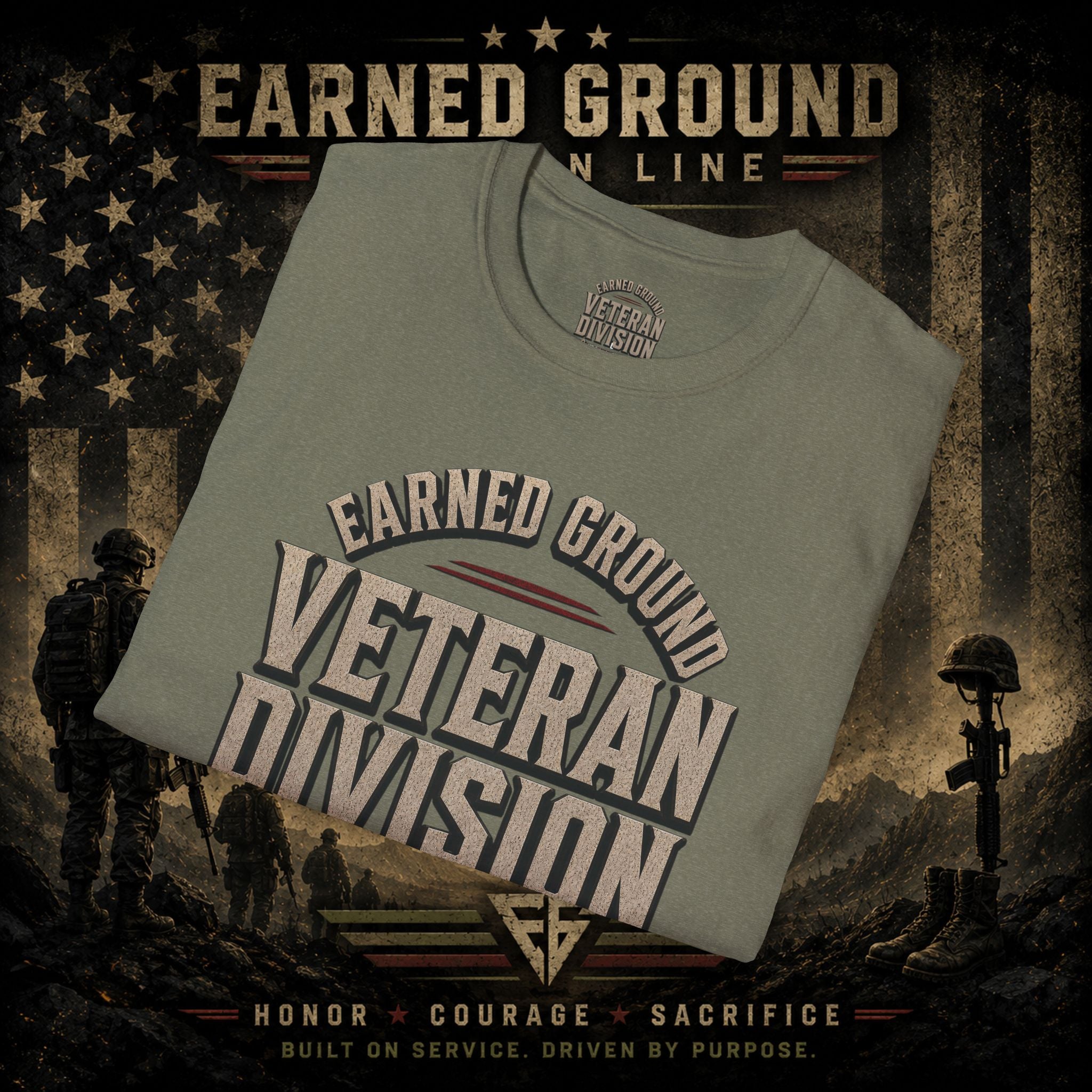 Earned Ground Veteran Division 'Service Built This'— Military Tribute Tee
