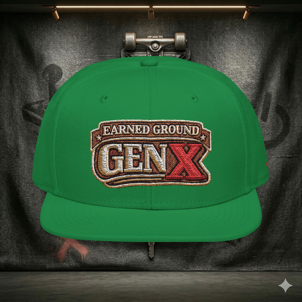 EARNED GROUND GEN 'X' EMBROIDED Snapback Hat — Vintage Red  GEN X Patch Logo Cap
