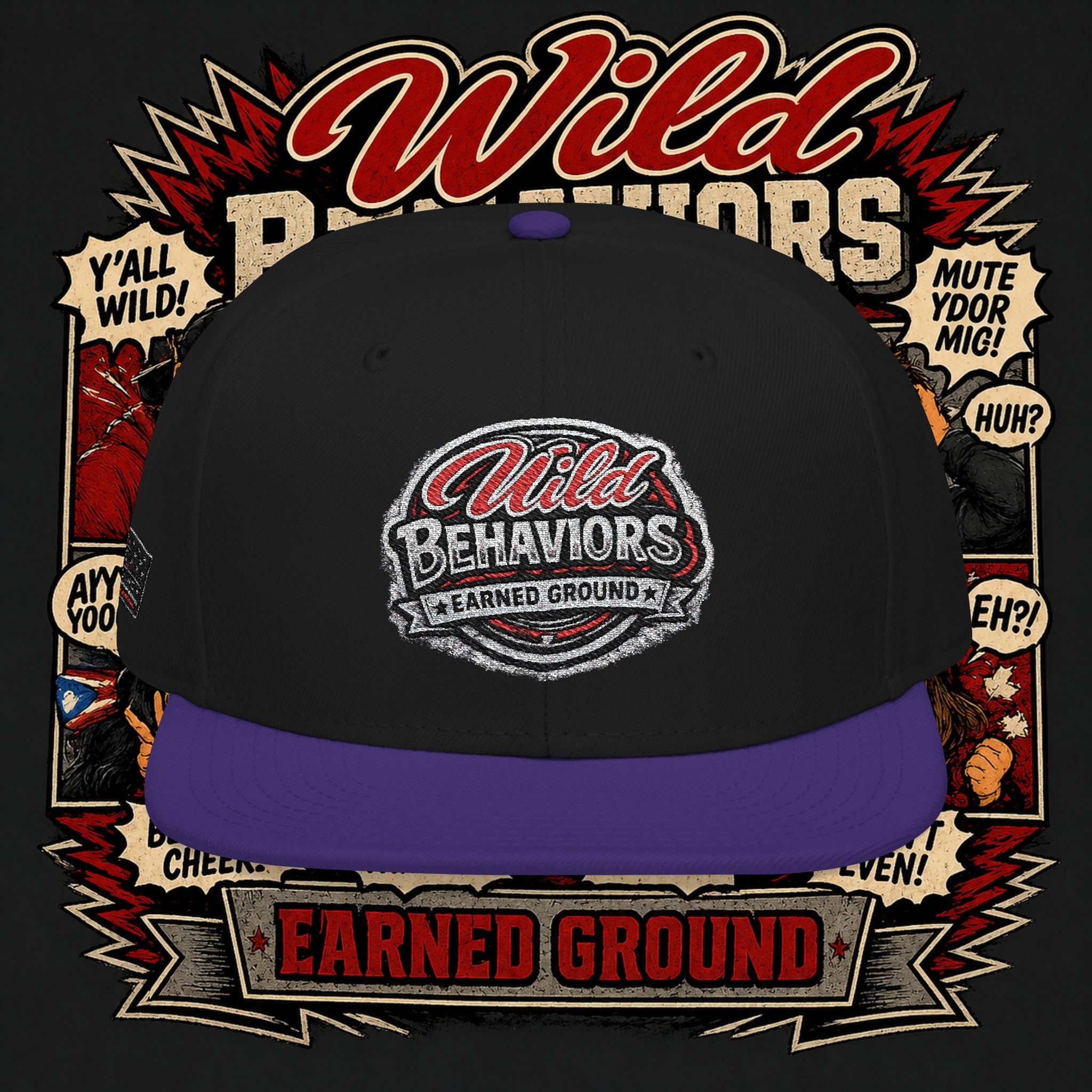 Earned Ground Cap Snapback Hat — 'Wild Behaviors' Embroidered Earned Ground Cap
