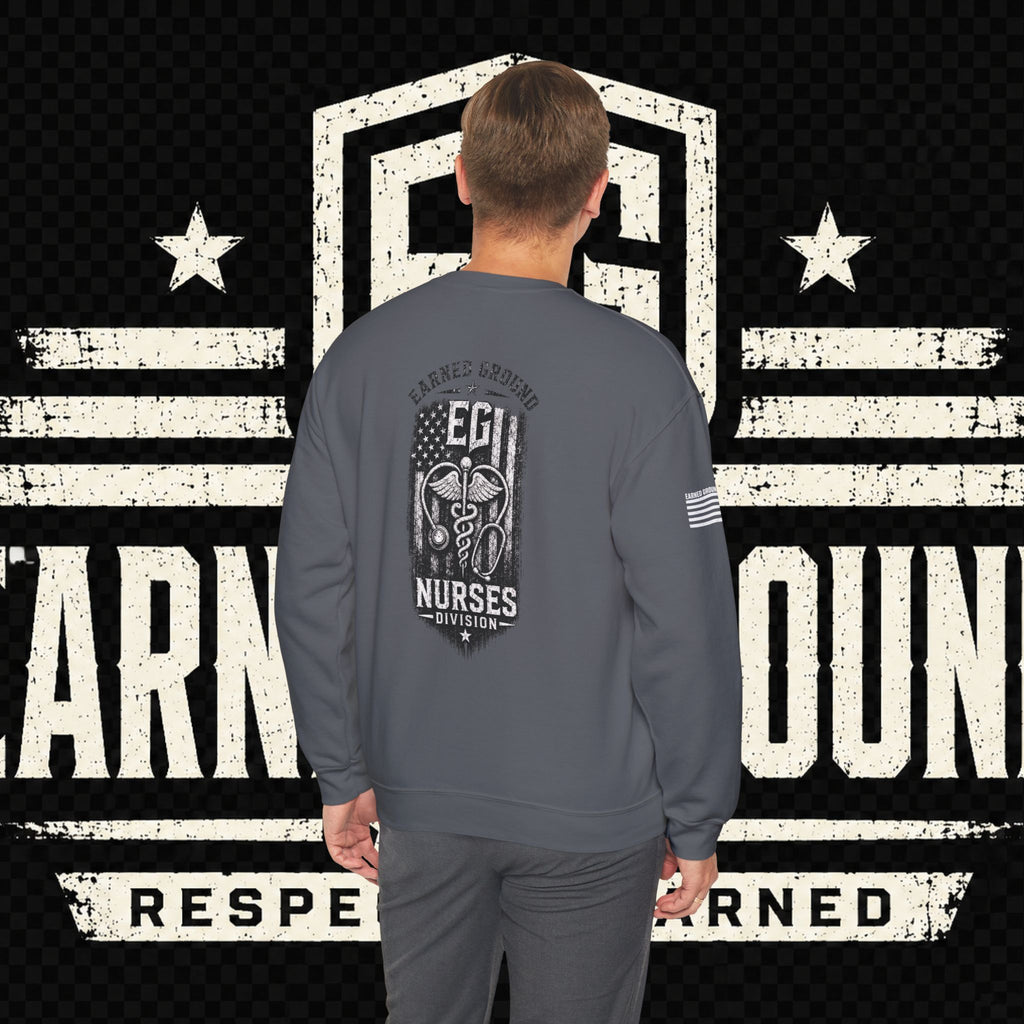 EARNED GROUND Nurses Division Crewneck Sweatshirt – Nurses Caduceus Badge Design