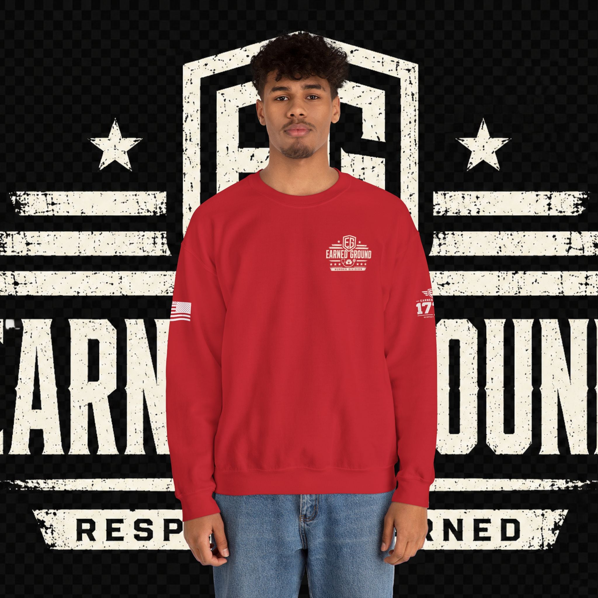 EARNED GROUND Nurses Division Crewneck Sweatshirt – Nurses Caduceus Badge Design