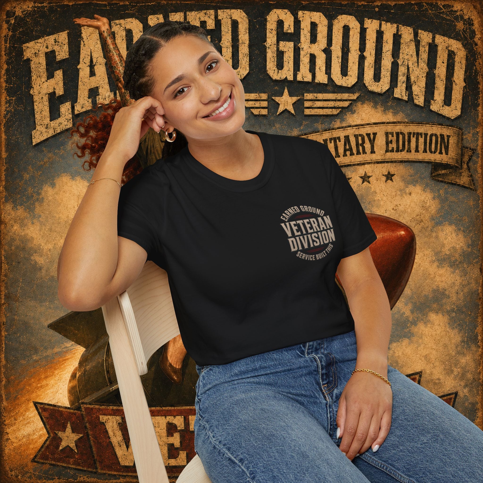 Earned Ground Veteran Division T‑Shirt —"LILY PINUP" VINTAGE SERVICE DIVISON