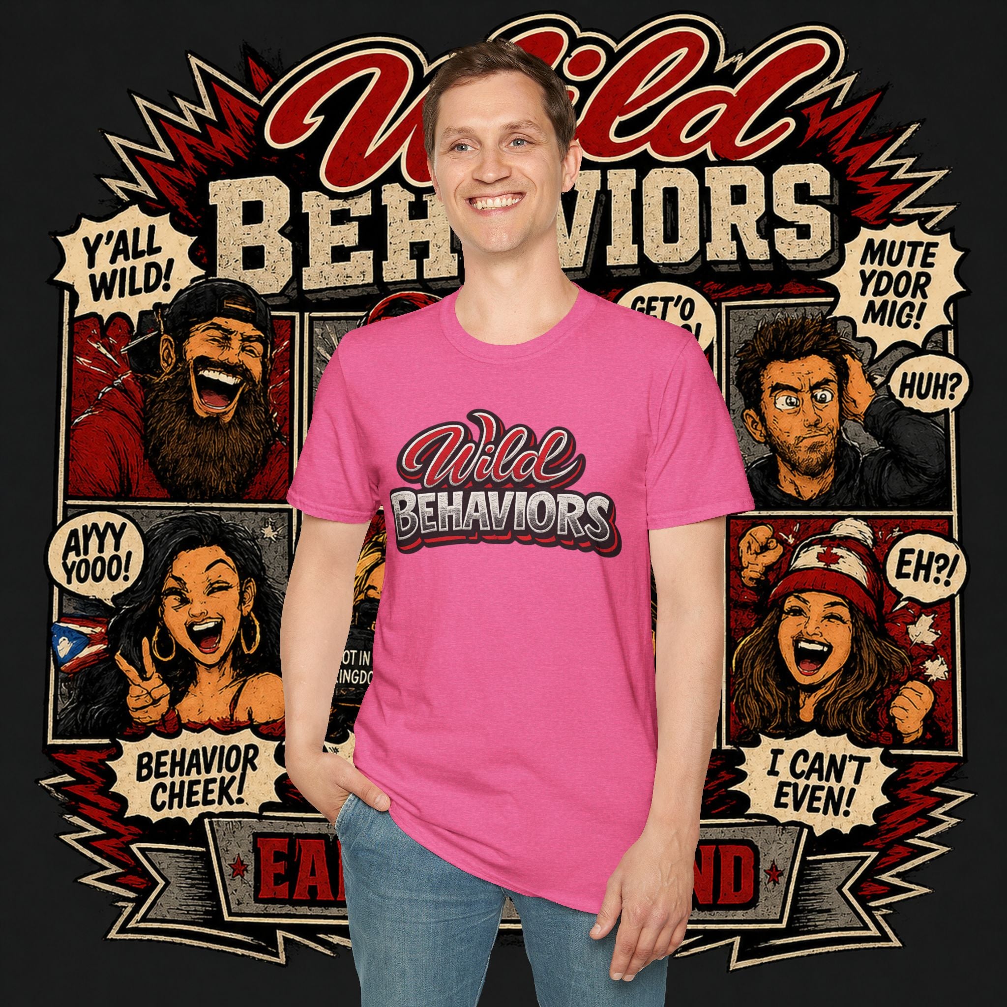 Earned Ground "Wild Behaviors" T-Shirt — Retro Red & White Graphic Tee