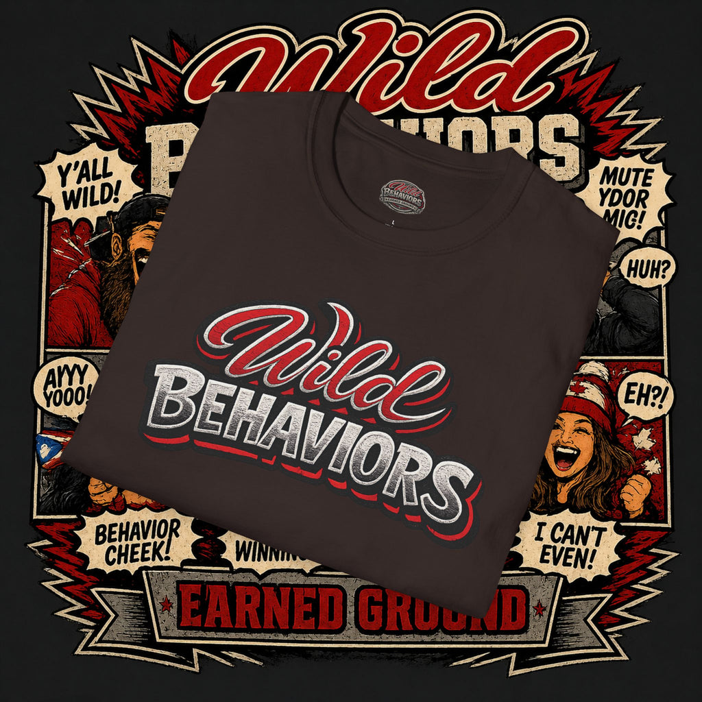 Earned Ground "Wild Behaviors" T-Shirt — Retro Red & White Graphic Tee