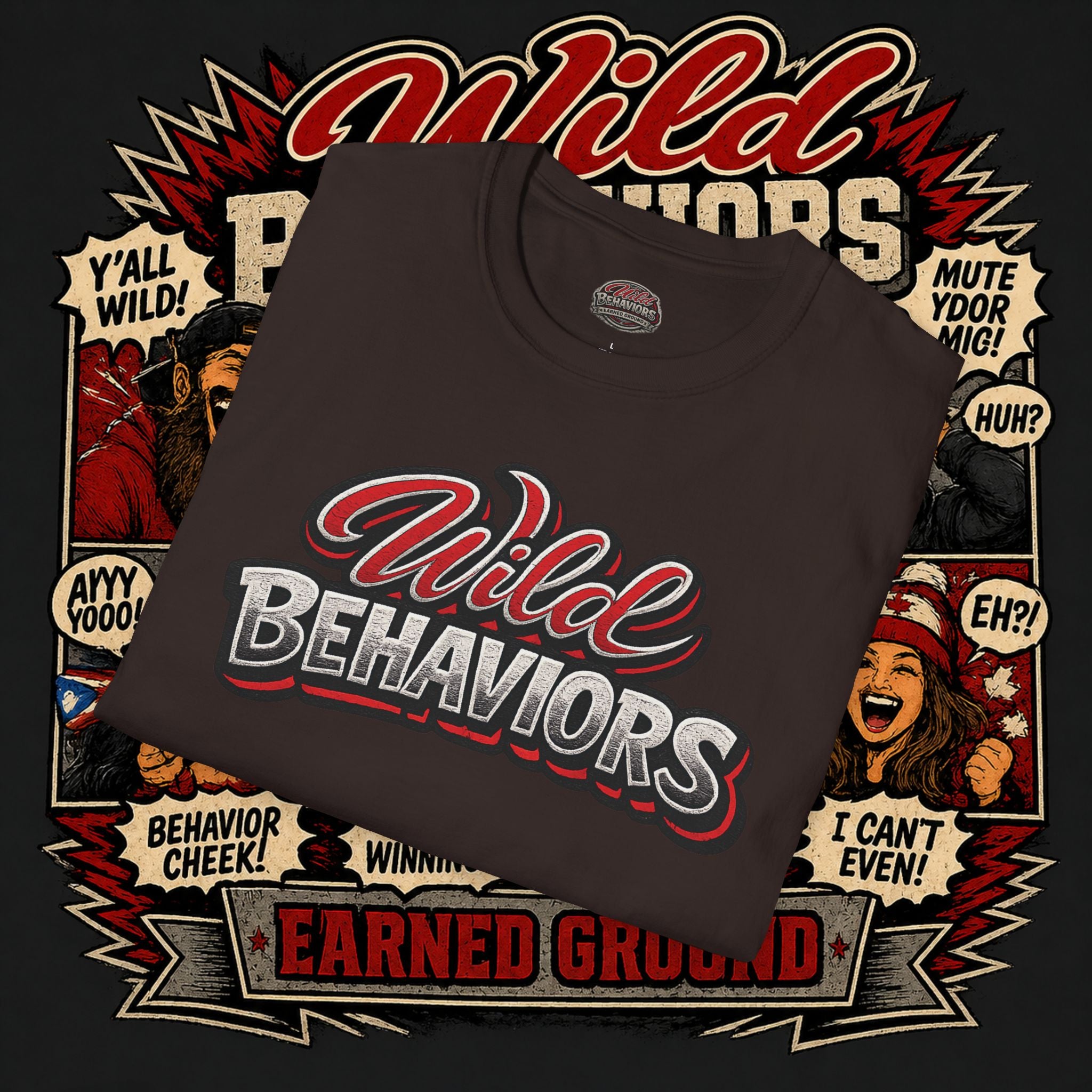 Earned Ground "Wild Behaviors" T-Shirt — Retro Red & White Graphic Tee